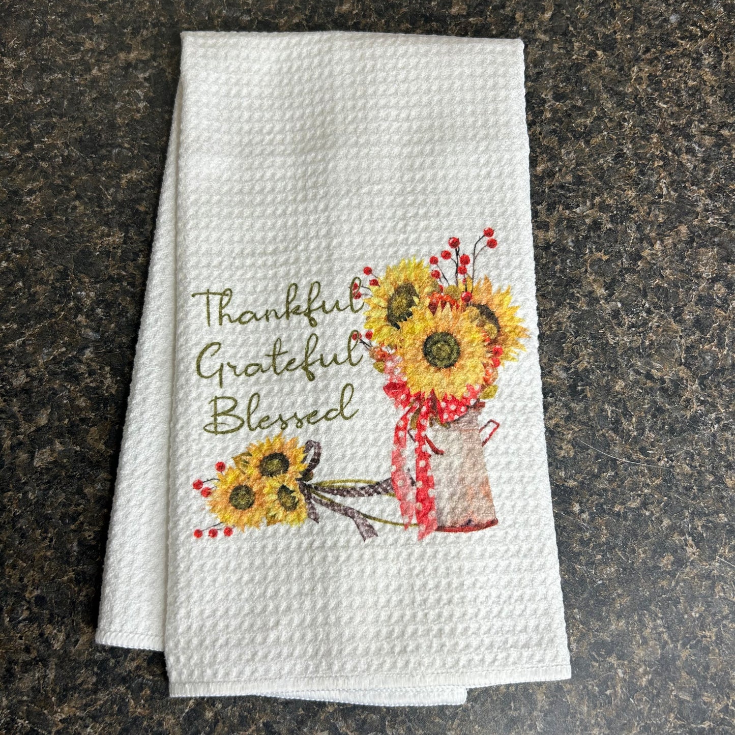Thankful Grateful Blessed Kitchen Towel | Sunflowers