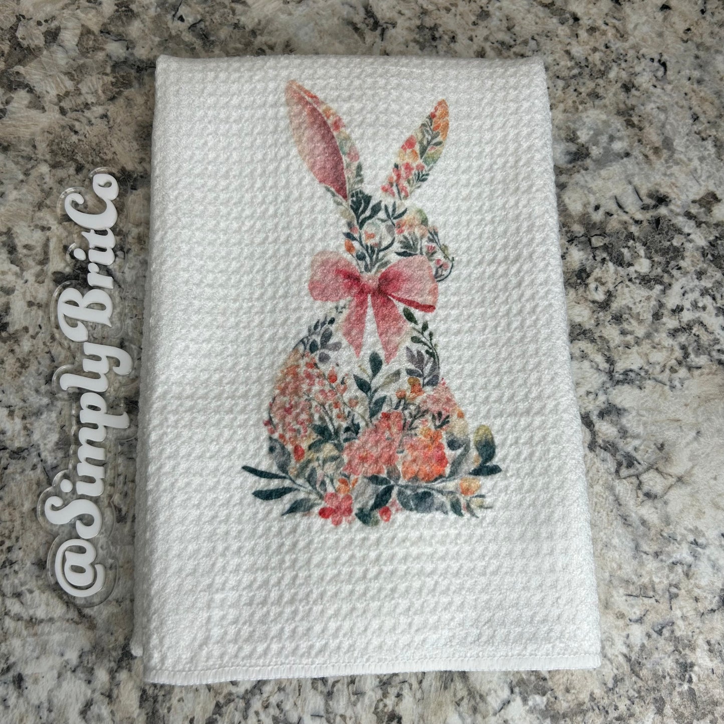 Sitting Floral Bunny Kitchen Towel | Easter Home Decor | Pastel