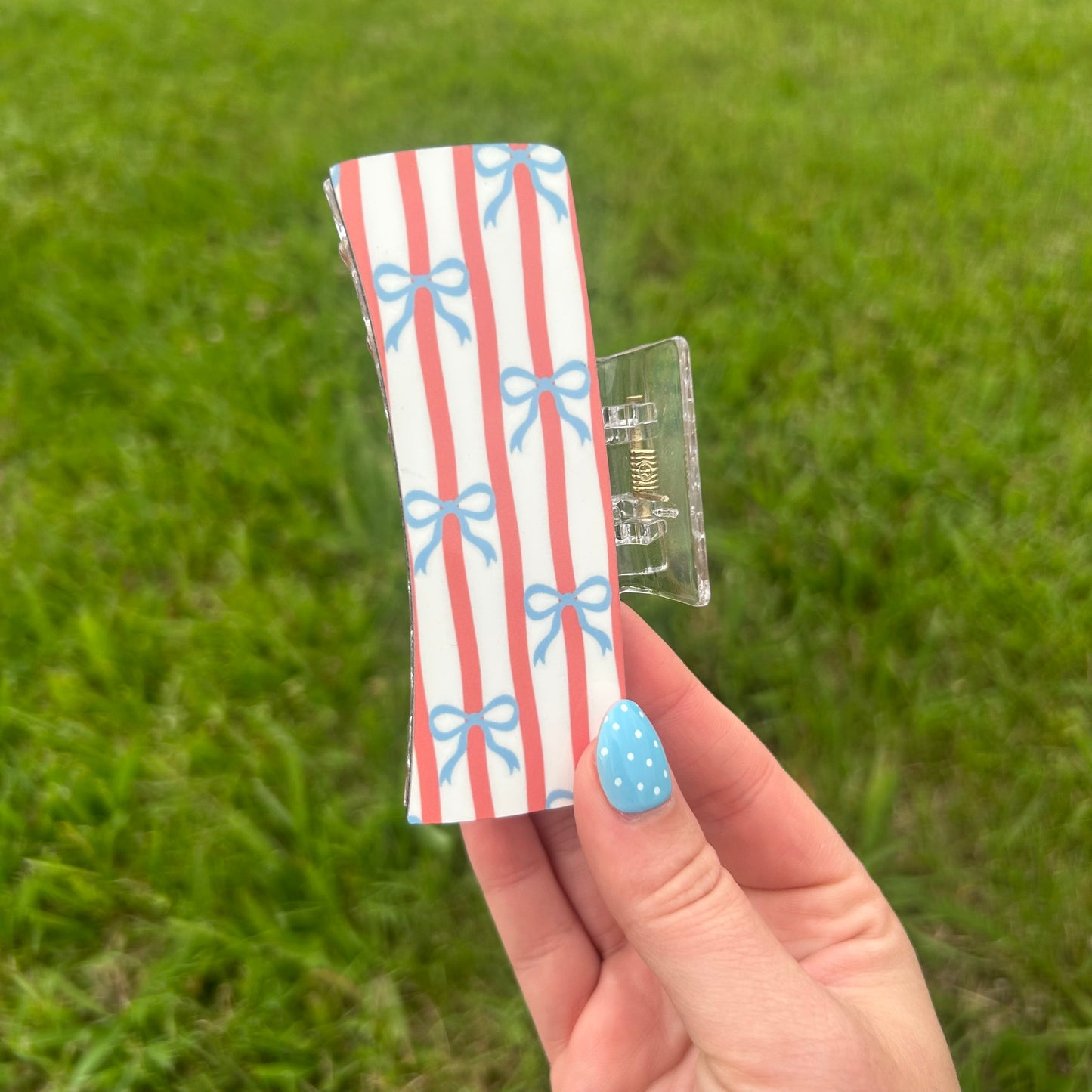 Retro Bows and Stripes Large Claw Clip