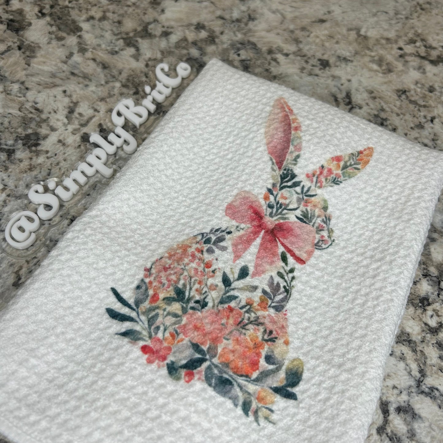 Sitting Floral Bunny Kitchen Towel | Easter Home Decor | Pastel