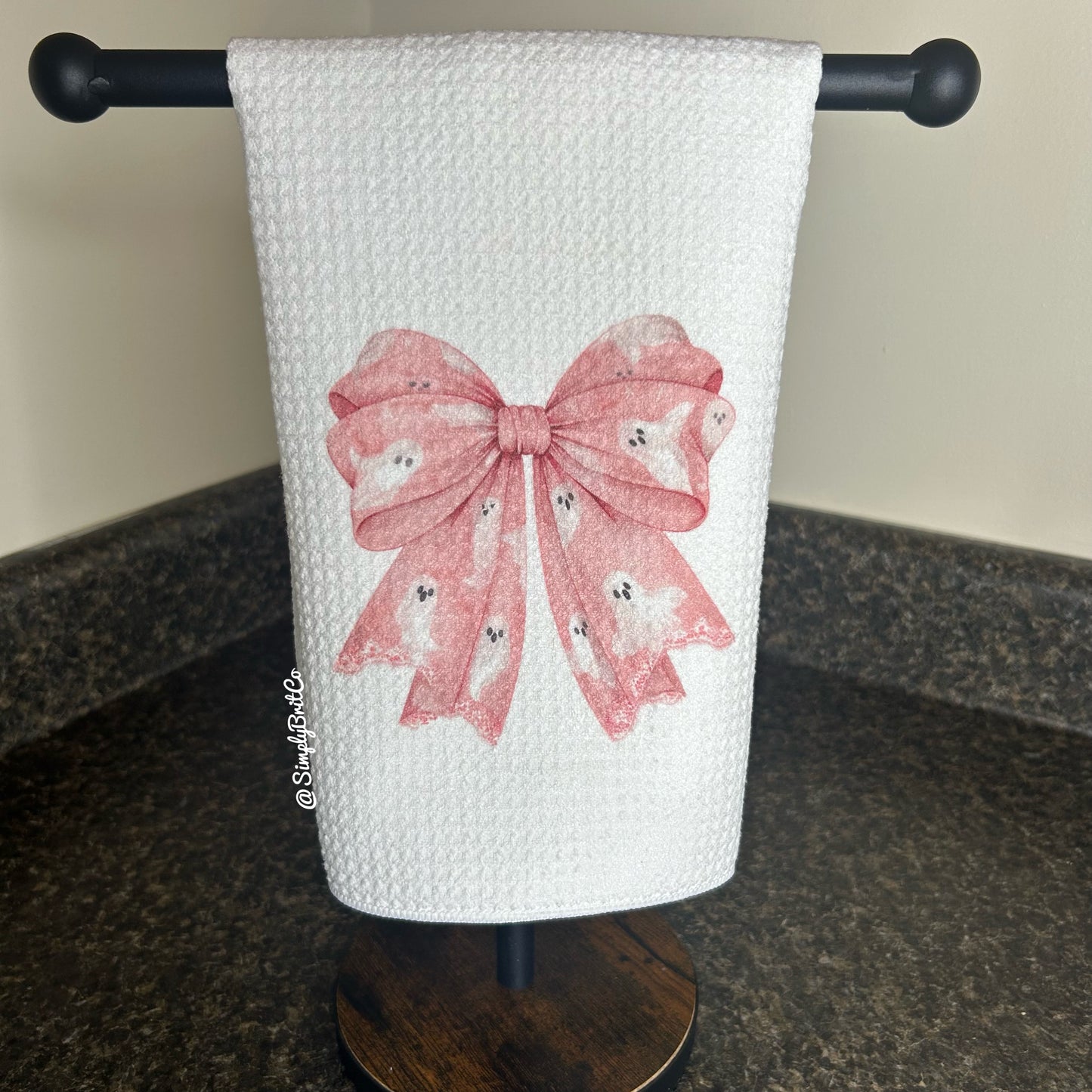 Pink Halloween Coquette Bow Kitchen Towel