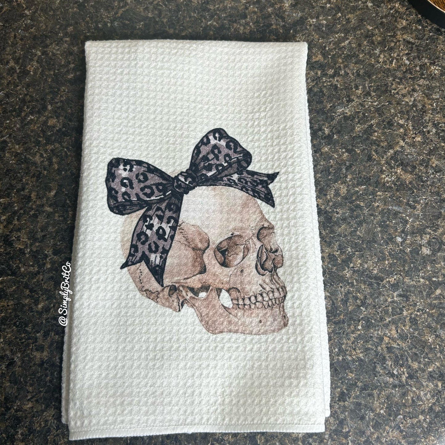 Skull with Cheetah Bow Kitchen Towel - Halloween