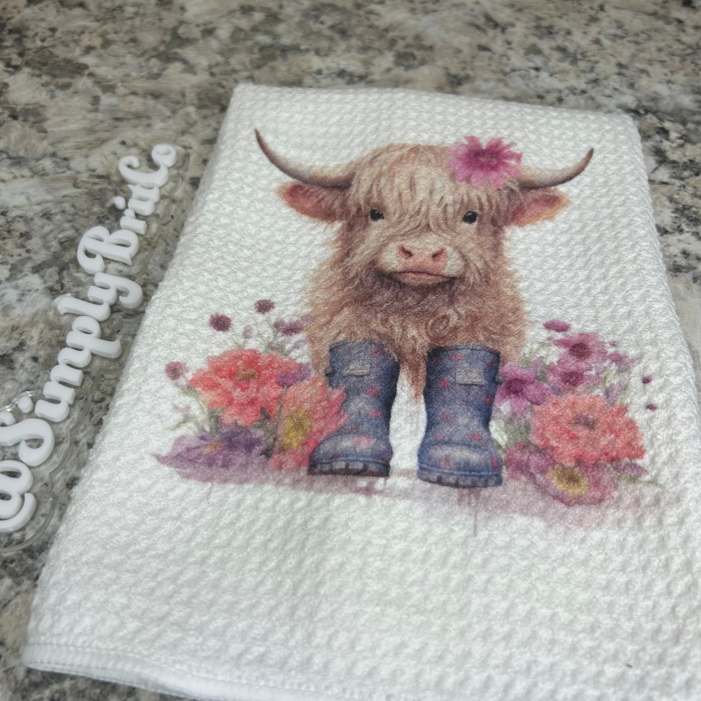 Highland Cow Rain-boots Floral Kitchen Towel