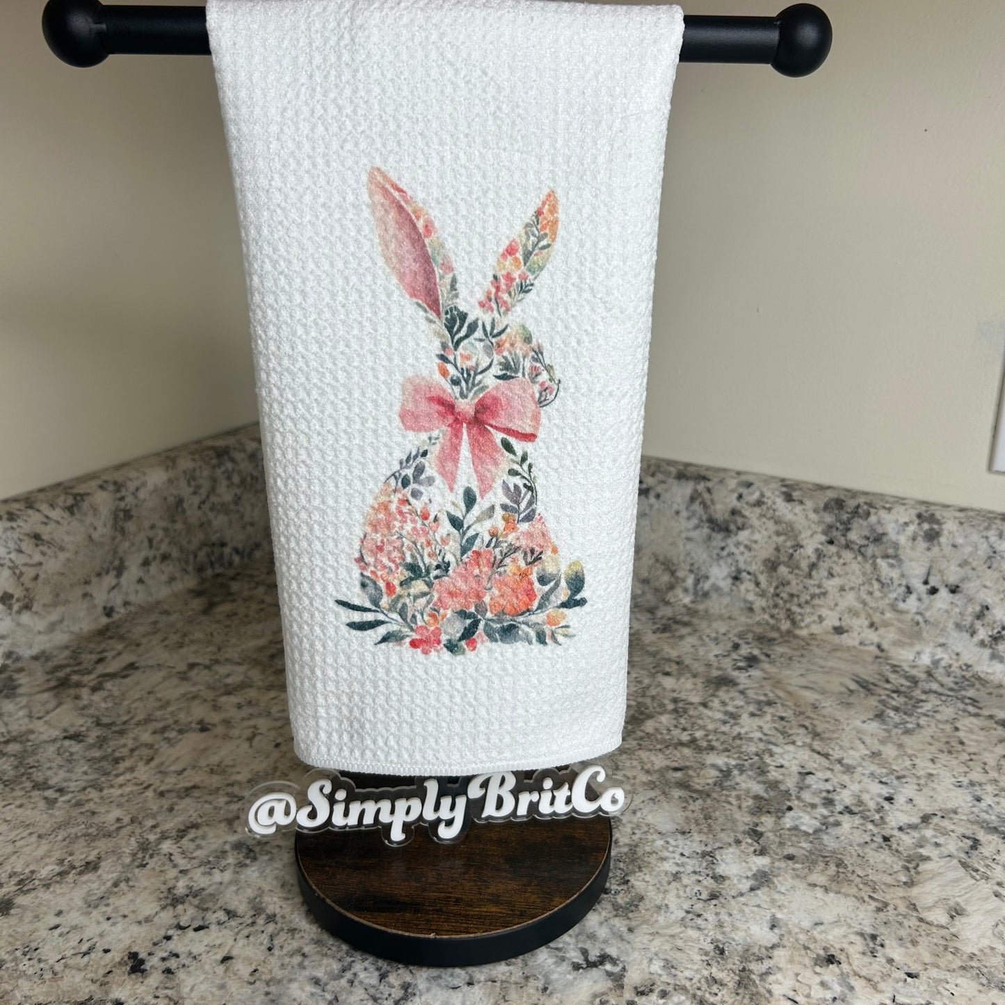 Sitting Floral Bunny Kitchen Towel | Easter Home Decor | Pastel