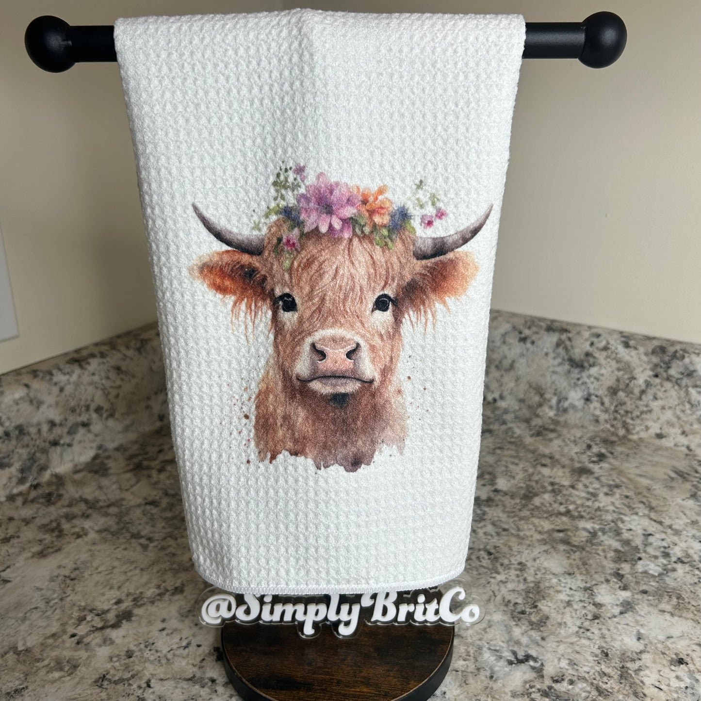 Floral Highland Cow Kitchen Towel