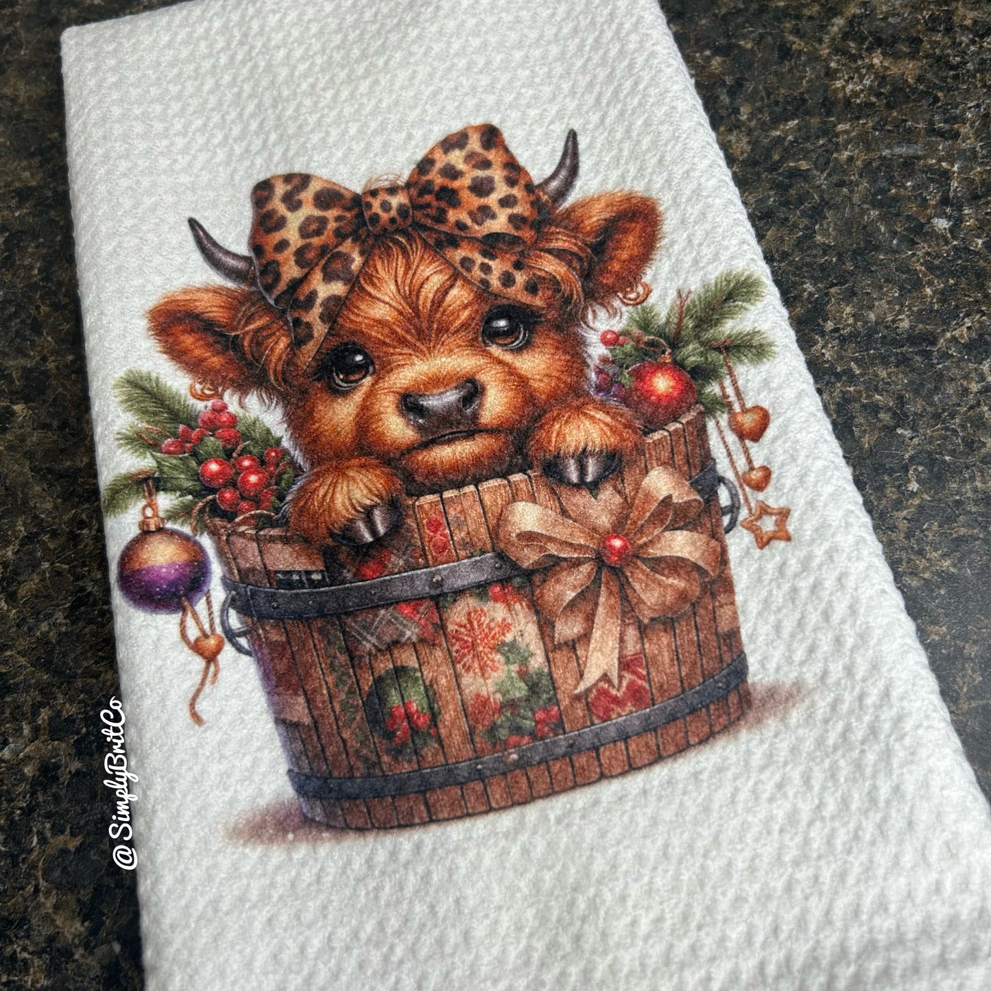 Cheetah Barrel Highland Cow Kitchen Towel - Christmas