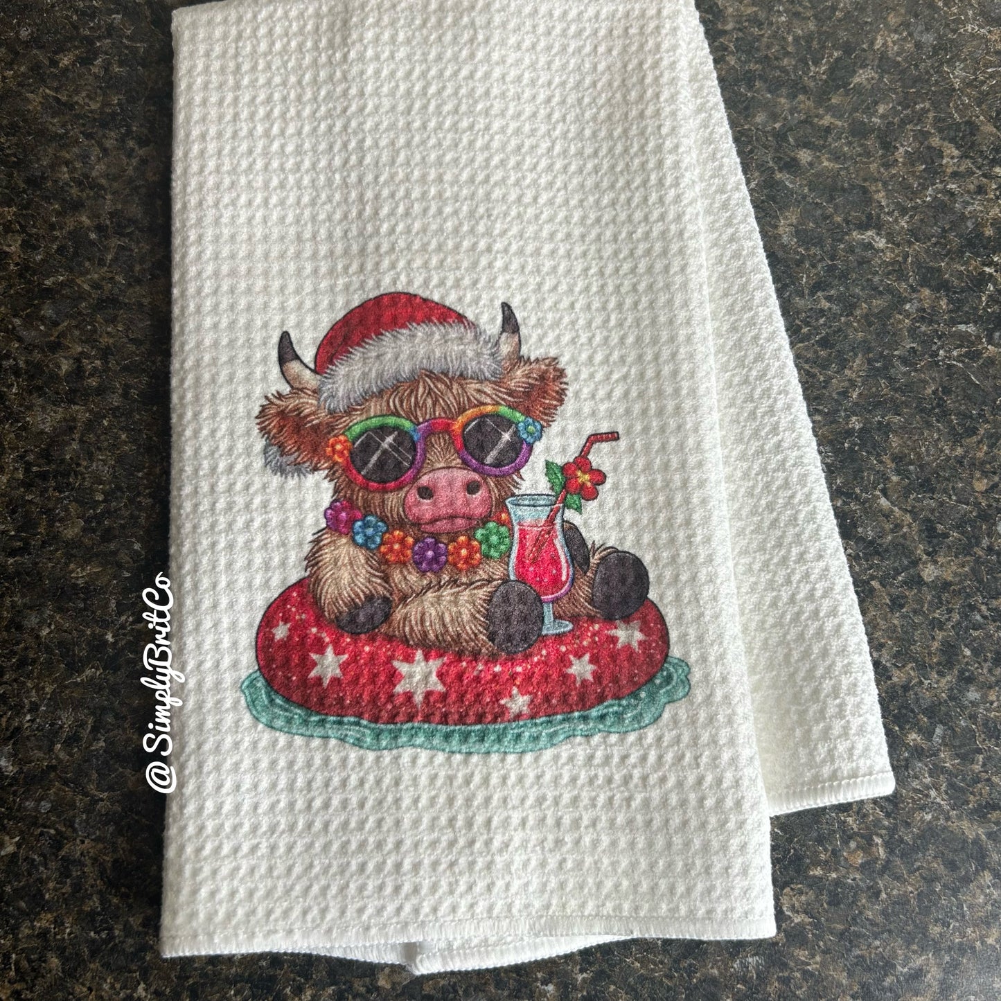 Christmas Highland Cow Float Kitchen Towel