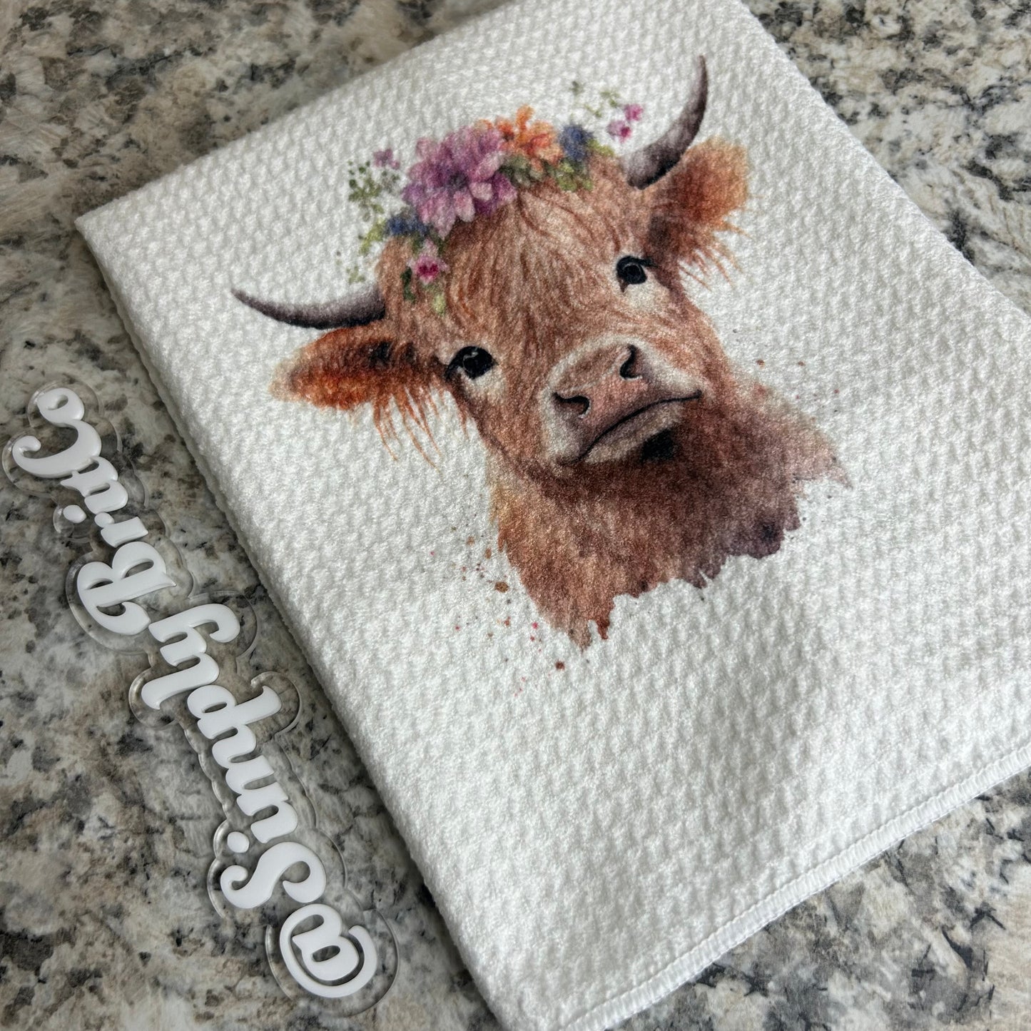 Floral Highland Cow Kitchen Towel