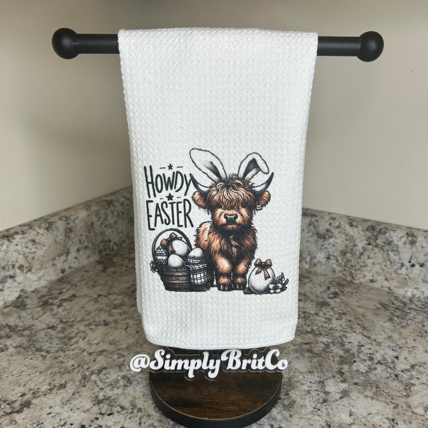 Howdy Easter Highland Cow Kitchen Towel | Easter Home Decor |