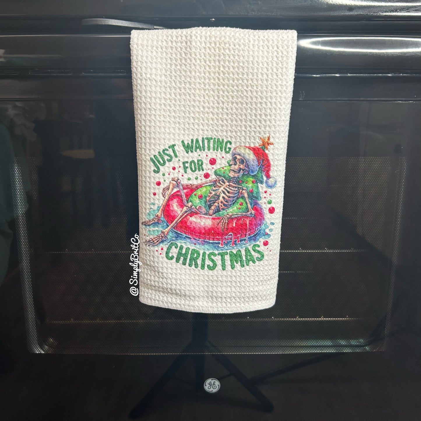 Just Waiting For Christmas Skeleton Float Kitchen Towel