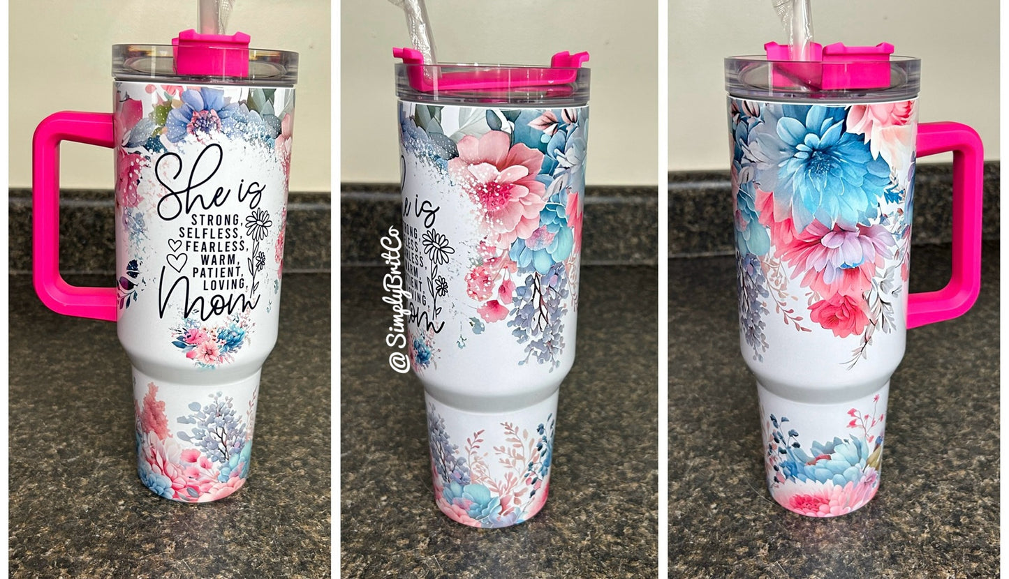 She is Mom Floral 40oz Tumbler