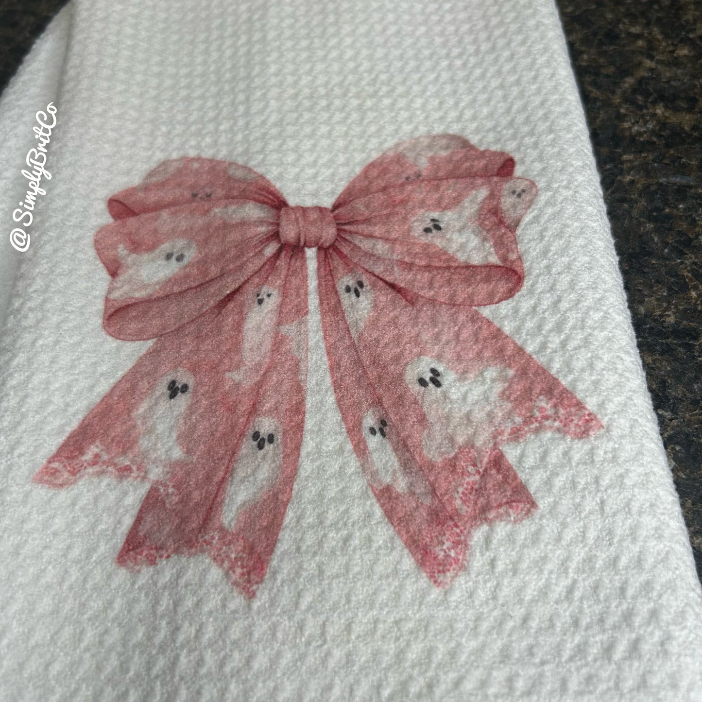 Pink Halloween Coquette Bow Kitchen Towel