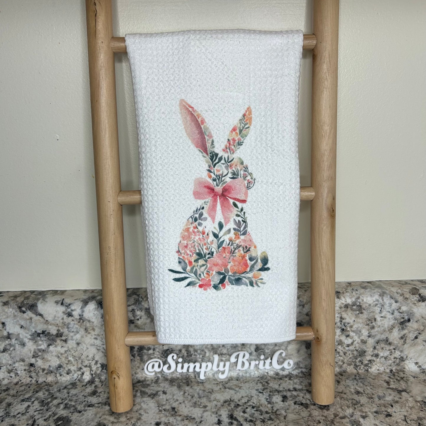 Sitting Floral Bunny Kitchen Towel | Easter Home Decor | Pastel