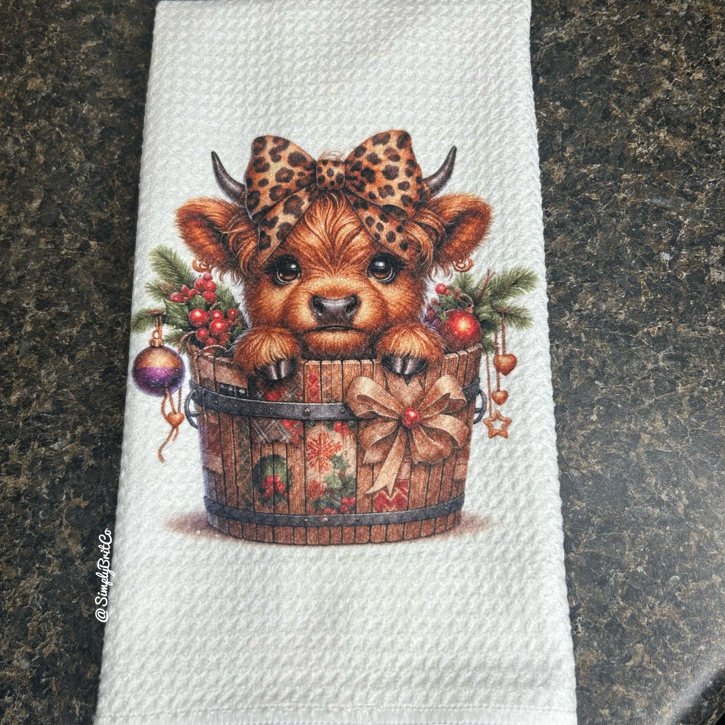 Cheetah Barrel Highland Cow Kitchen Towel - Christmas