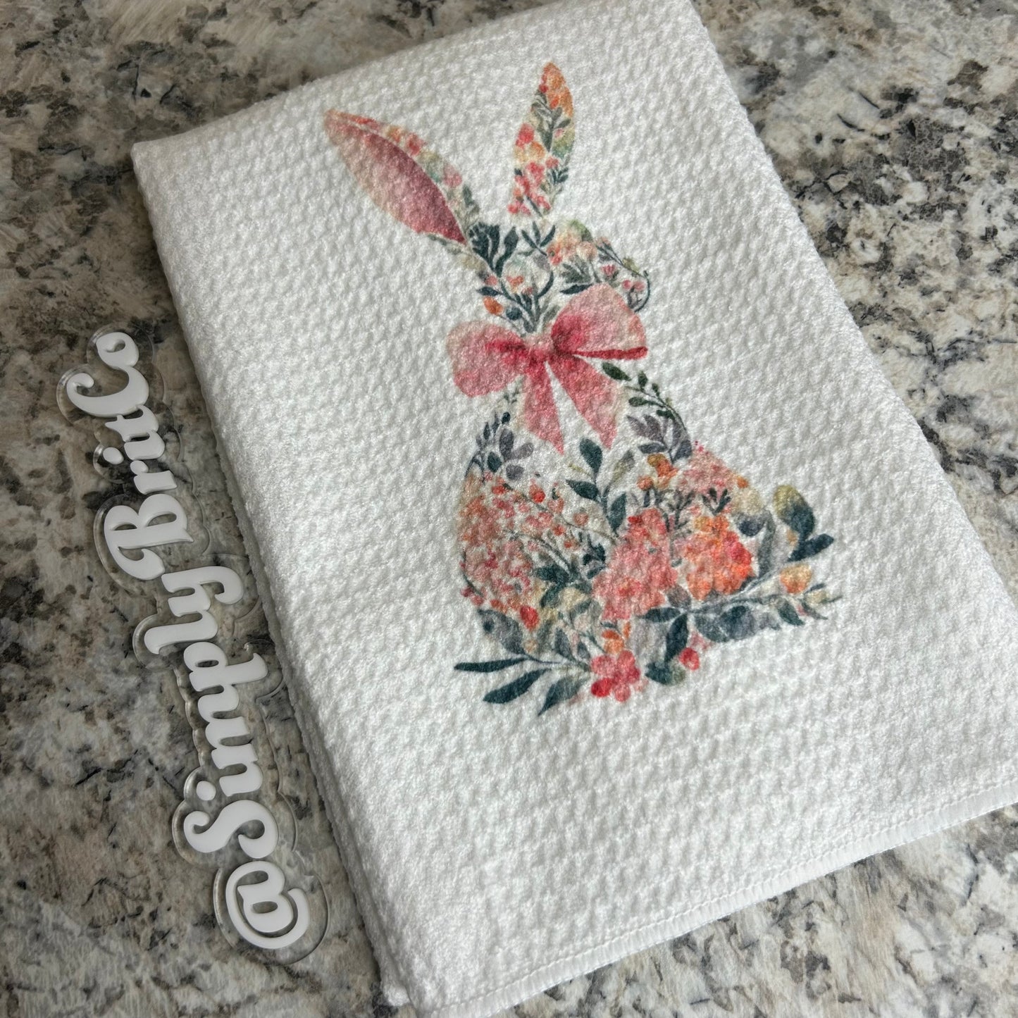 Sitting Floral Bunny Kitchen Towel | Easter Home Decor | Pastel