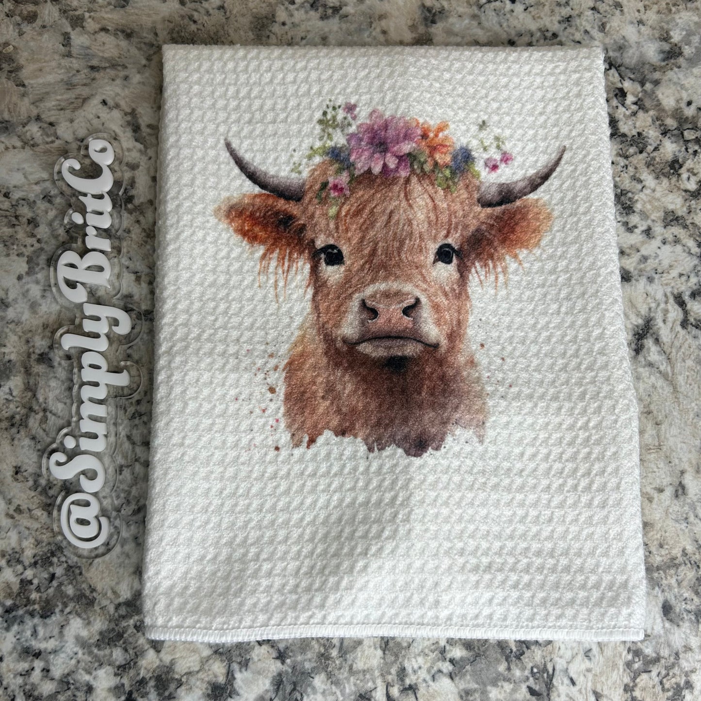 Floral Highland Cow Kitchen Towel