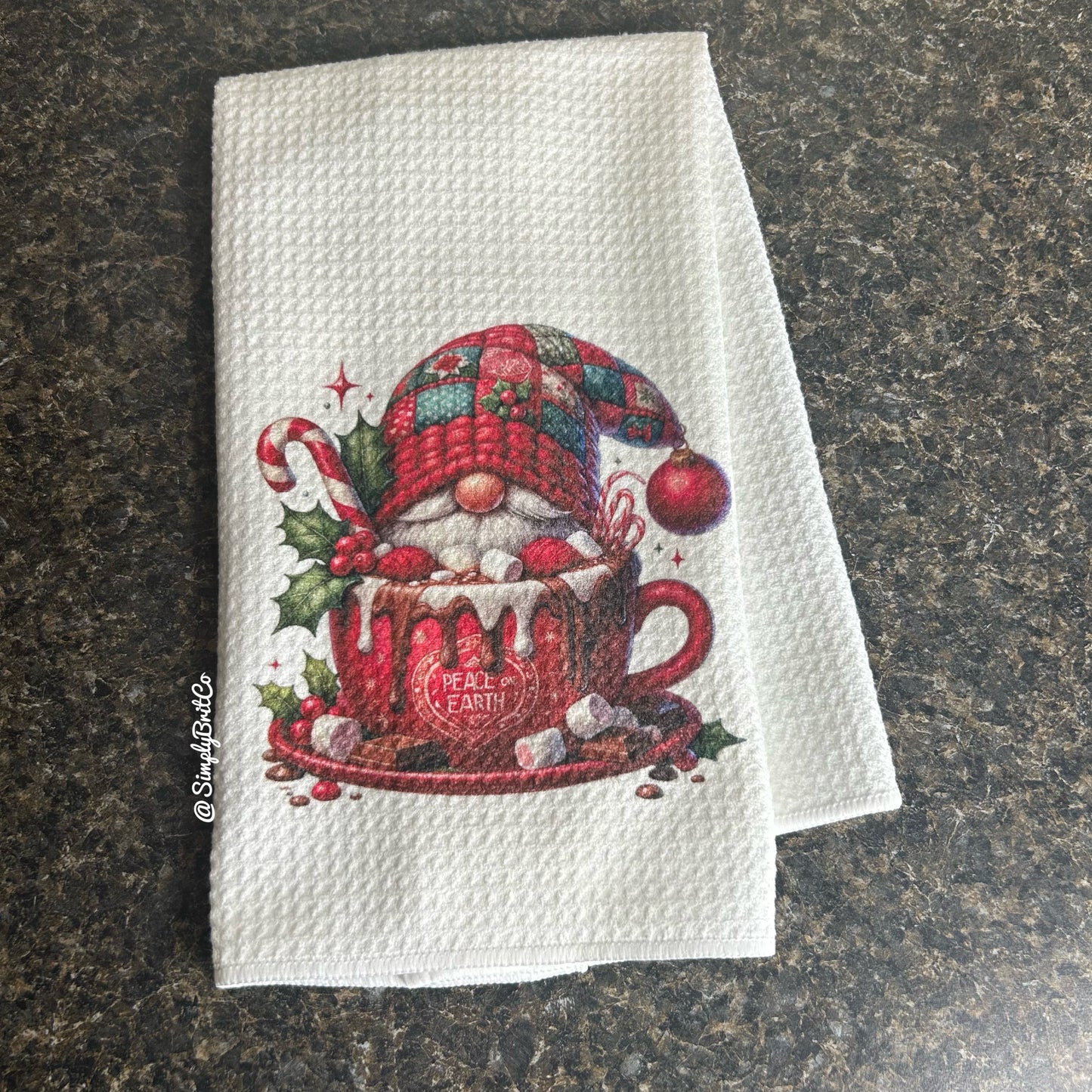 Red Quilt Gnome Cup Christmas Kitchen Towel