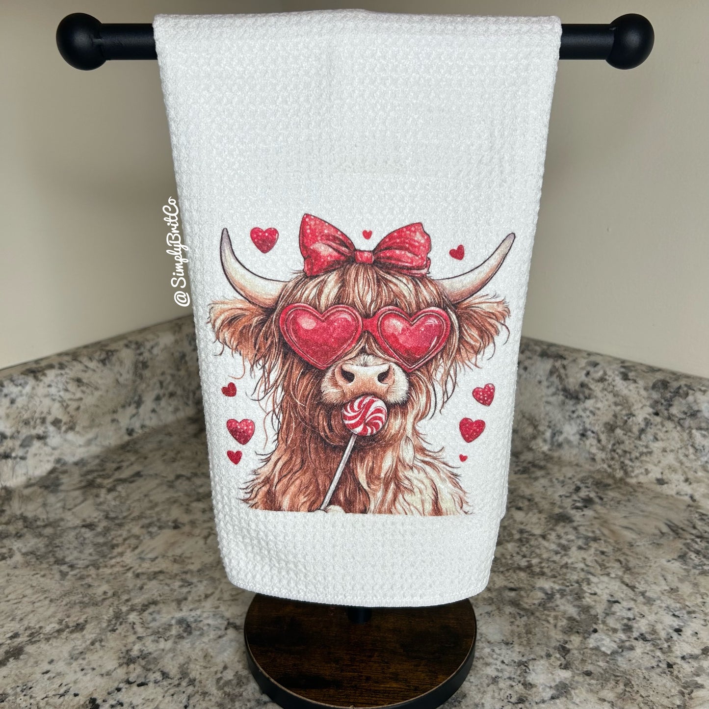 Red Highland Cow Lollipop Kitchen Towel