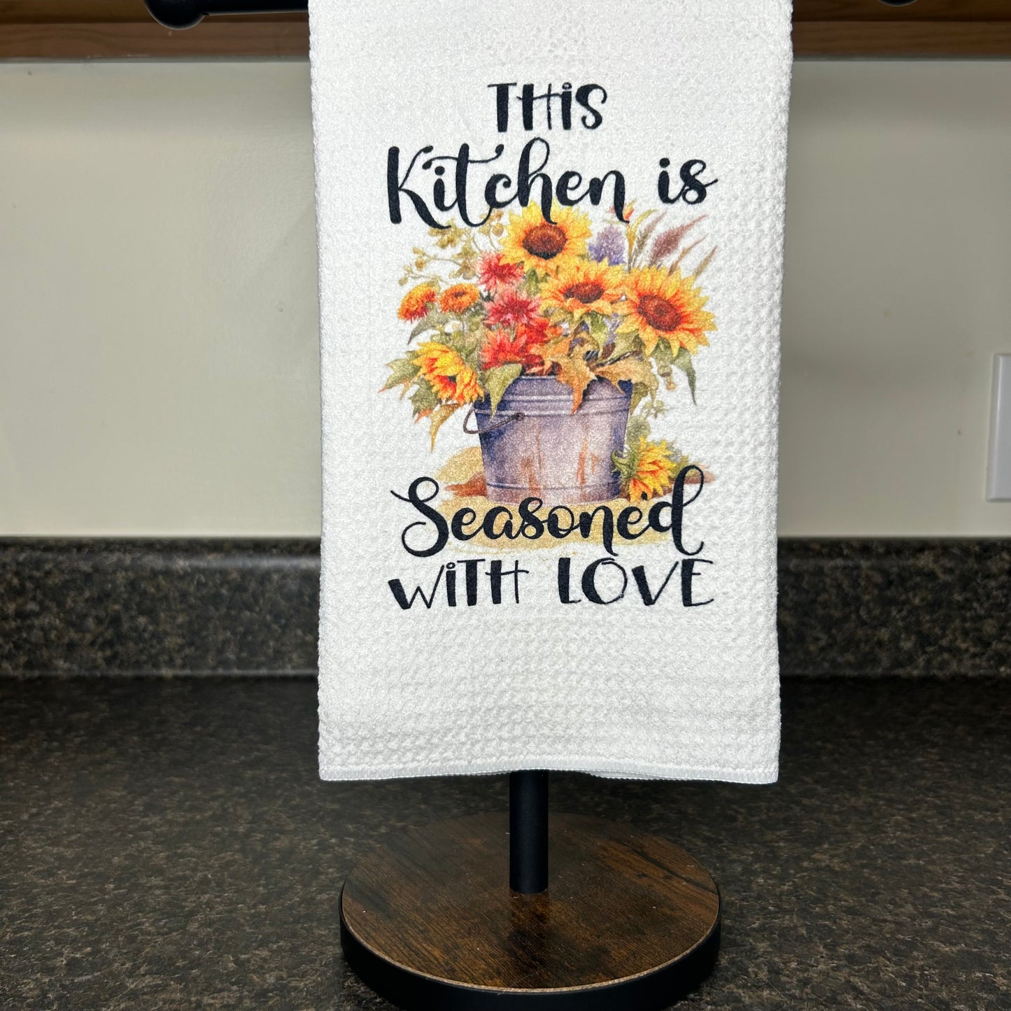 Kitchen Towel “This Kitchen is Seasoned with Love” | Sunflower Bucket