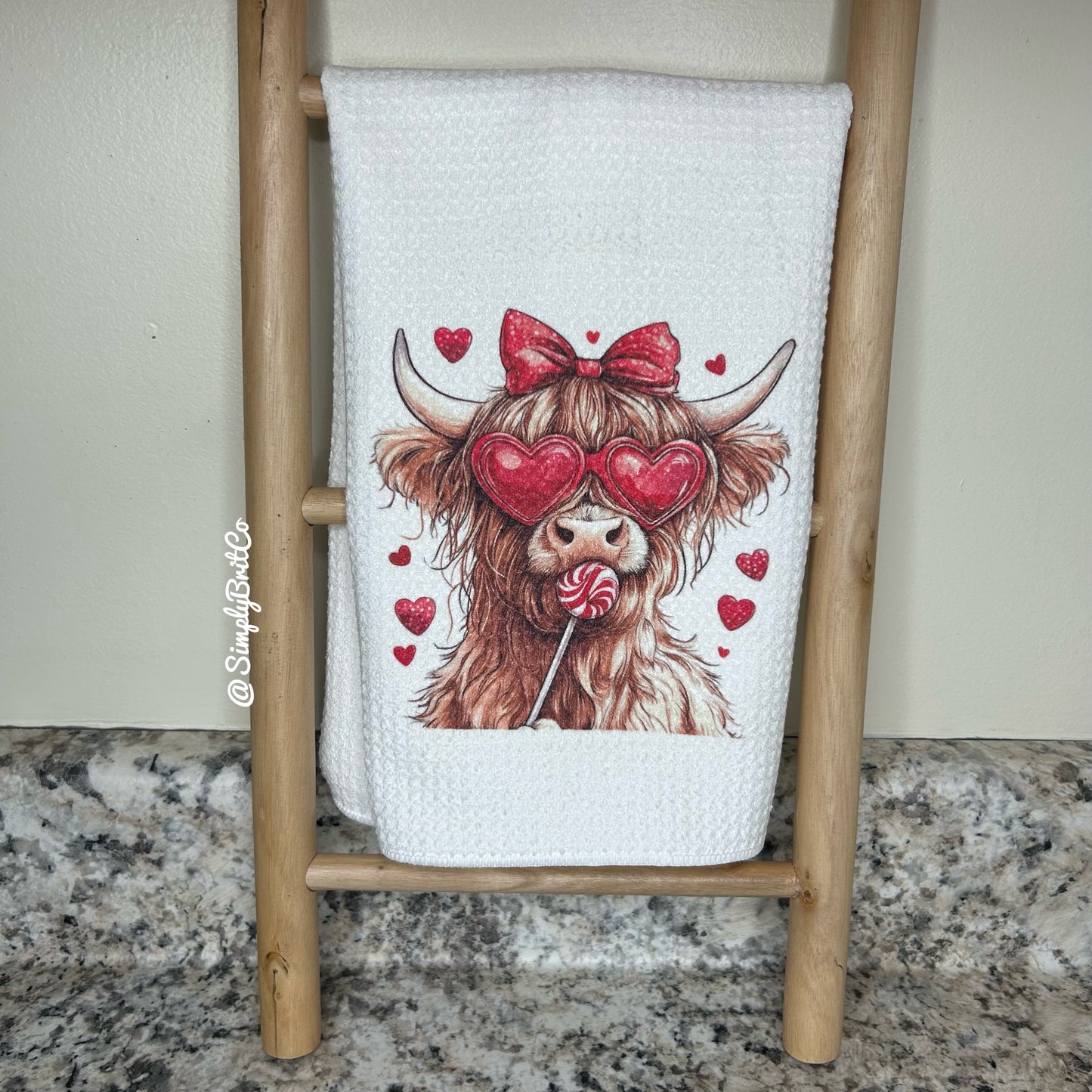 Red Highland Cow Lollipop Kitchen Towel