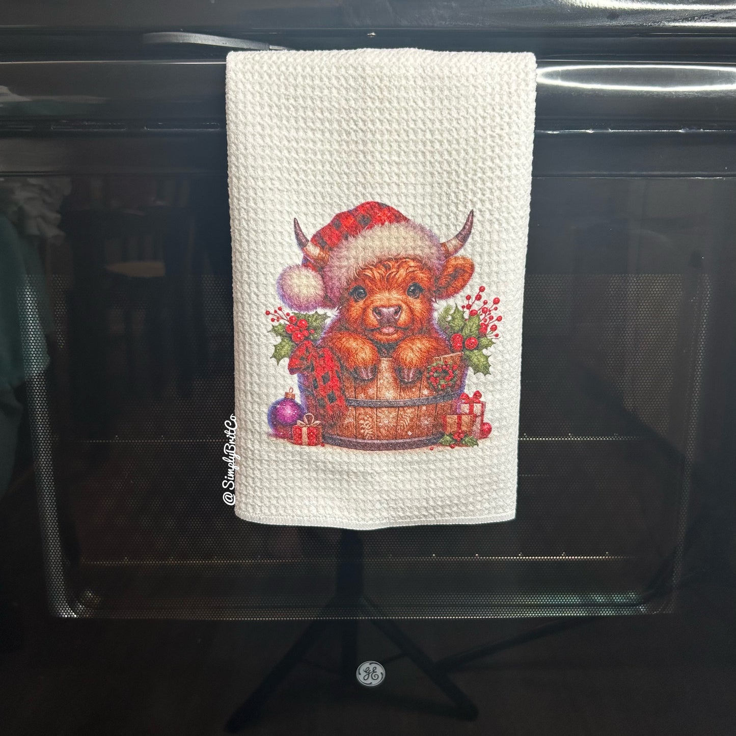 Baby Highland Cow Christmas Barrel Kitchen Towel