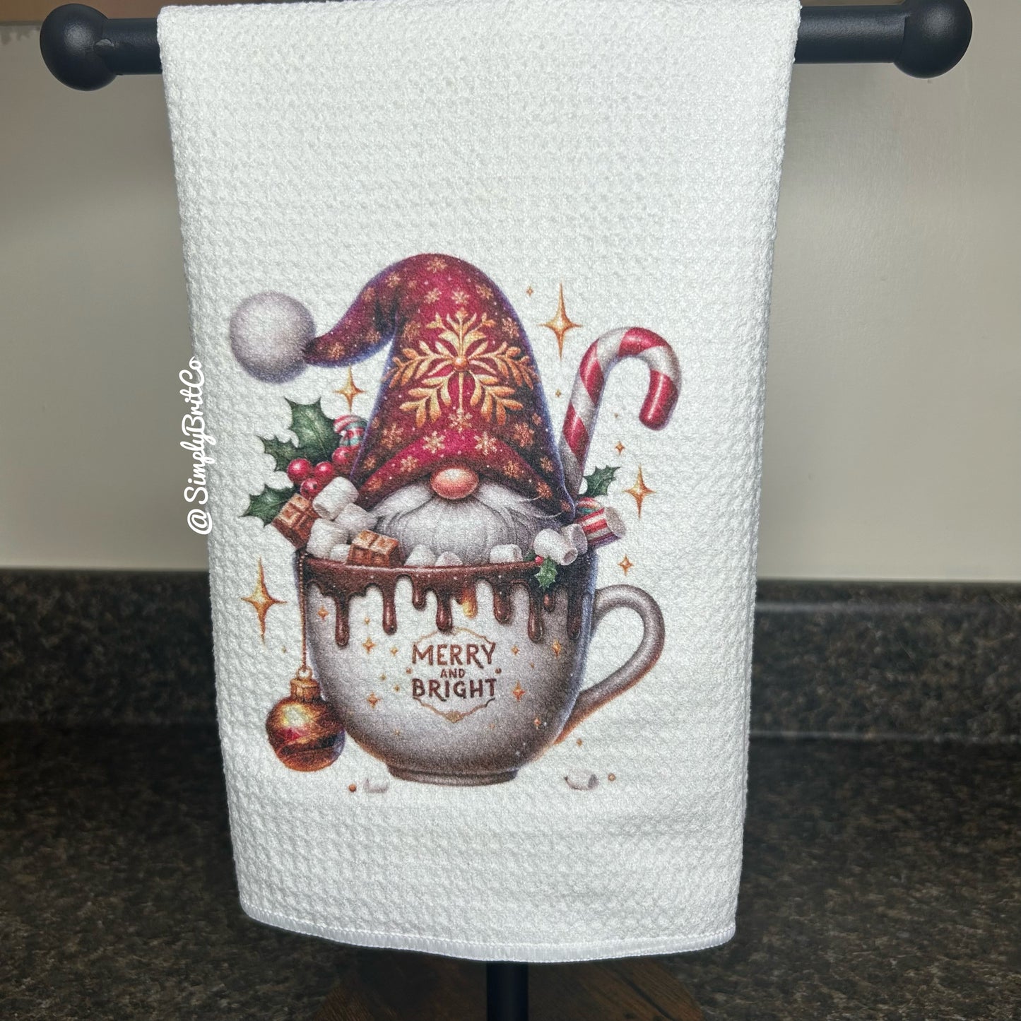 Merry & Bright Gnome Cup Kitchen Towel - Christmas