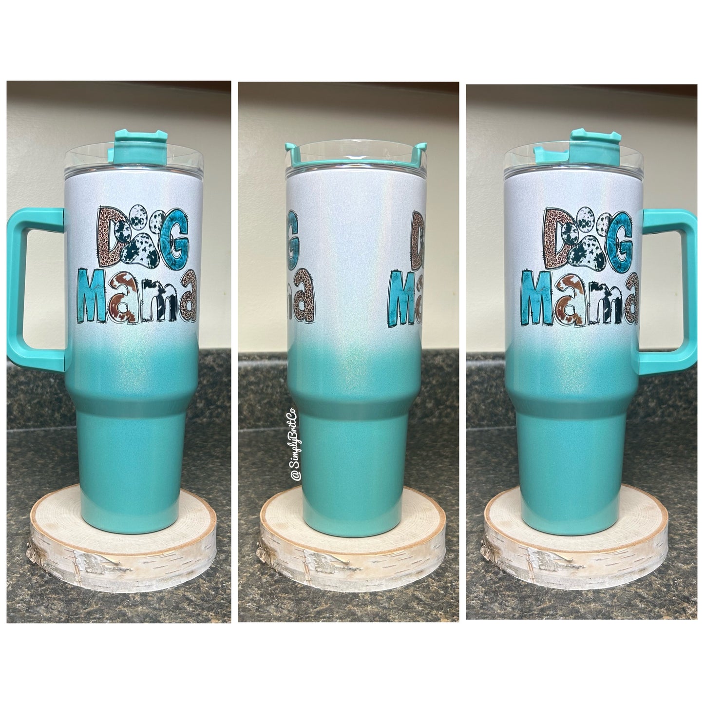 Dog Mama 40oz Tumbler | Shimmer Ombre | Cow | Teal