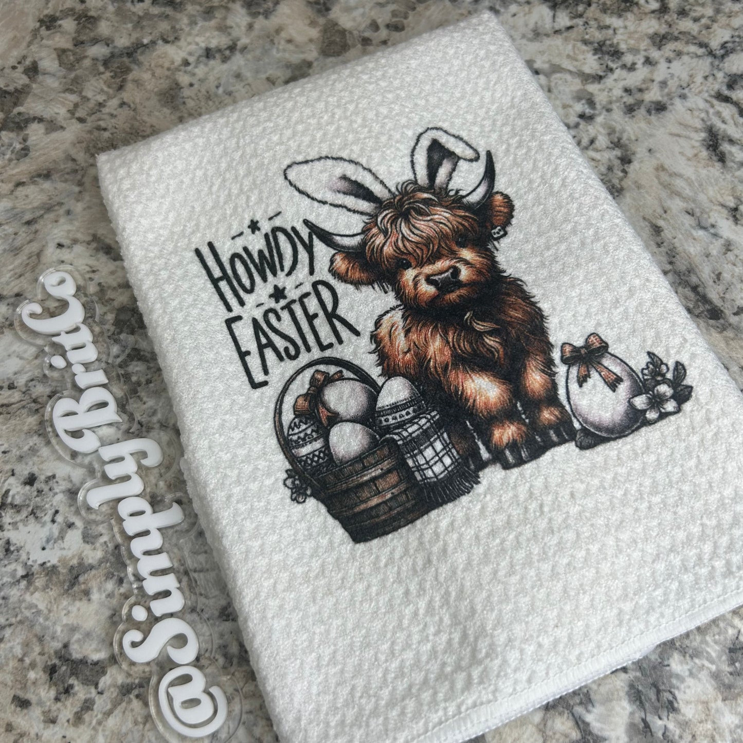 Howdy Easter Highland Cow Kitchen Towel | Easter Home Decor |