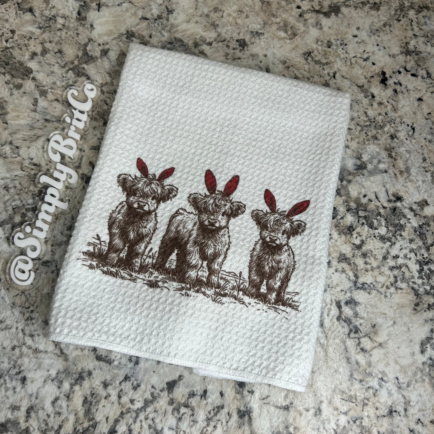 Bunny Highland Cow Kitchen Towel | Easter Home Decor |