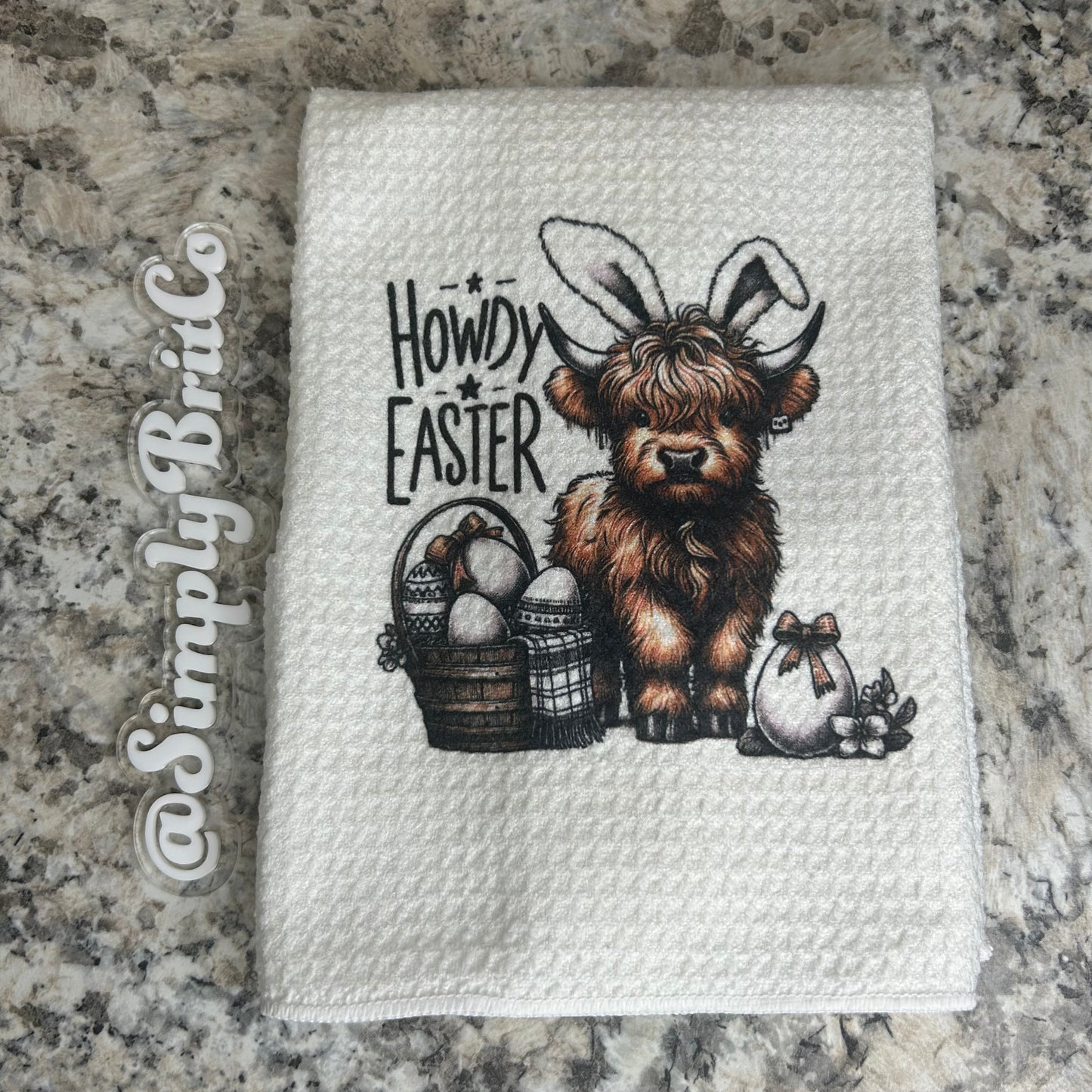 Howdy Easter Highland Cow Kitchen Towel | Easter Home Decor |