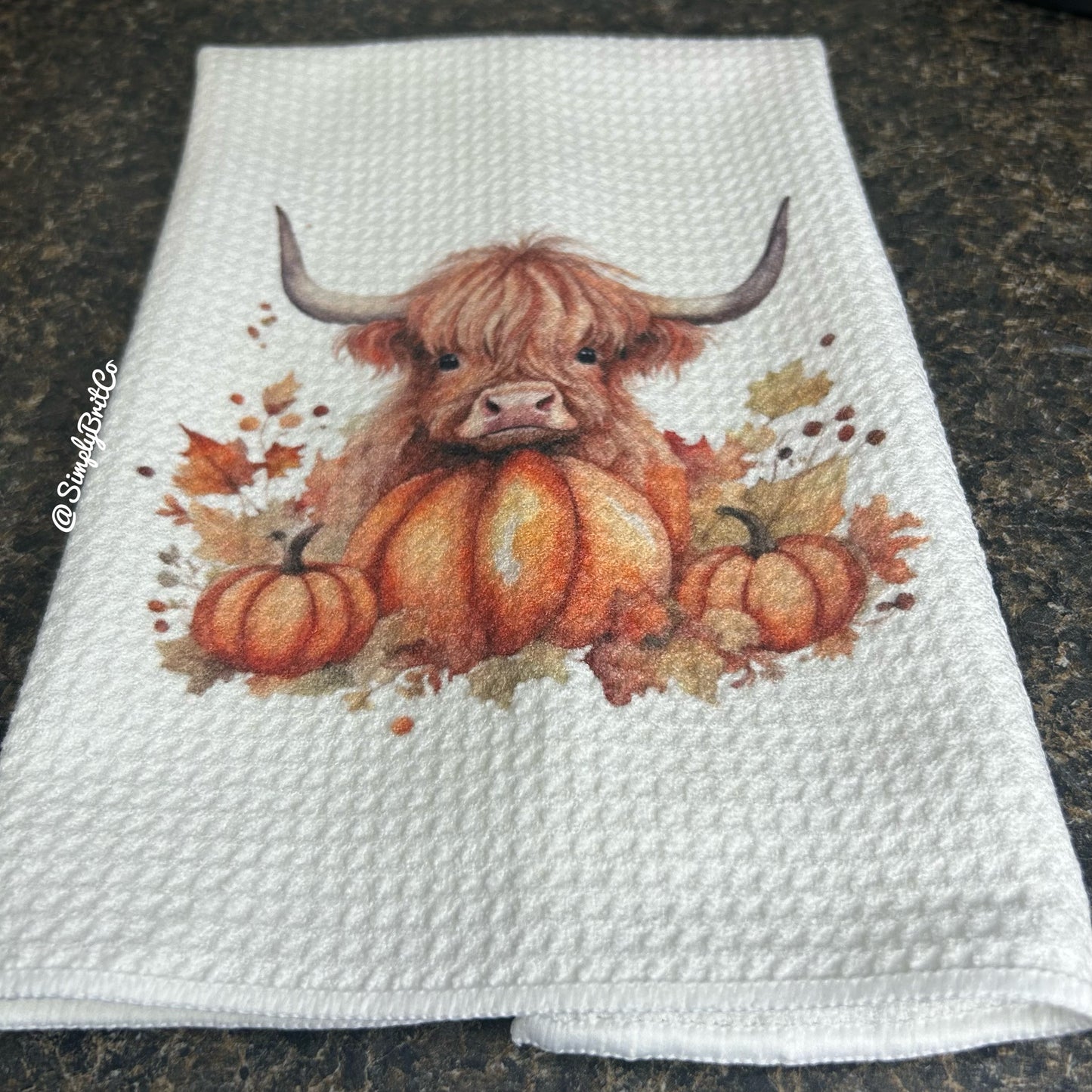 Highland Cow Fall Pumpkin Kitchen Towel