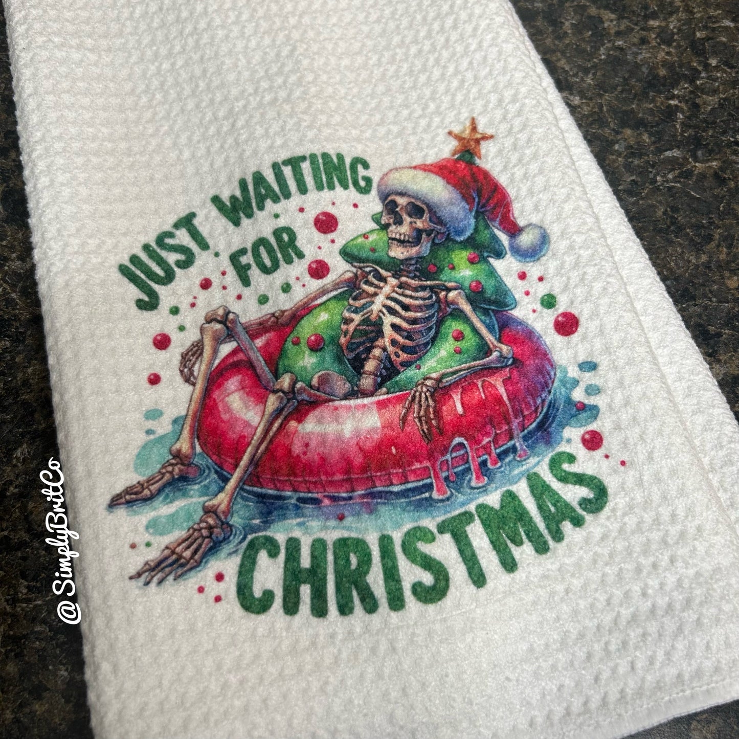 Just Waiting For Christmas Skeleton Float Kitchen Towel
