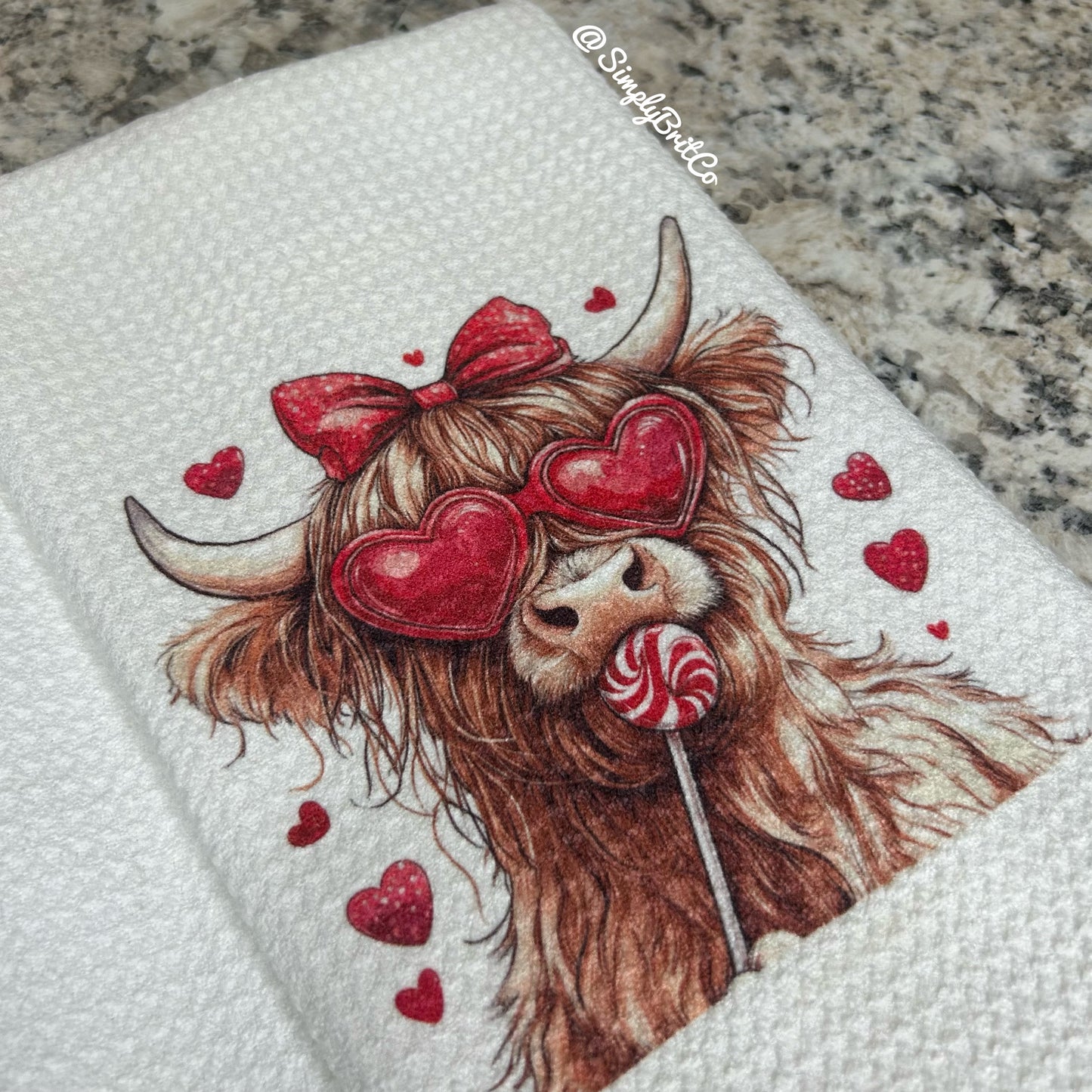 Red Highland Cow Lollipop Kitchen Towel