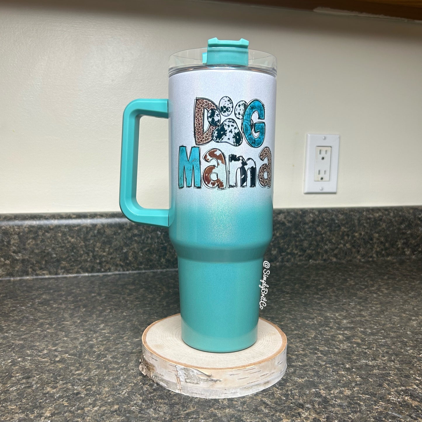 Dog Mama 40oz Tumbler | Shimmer Ombre | Cow | Teal