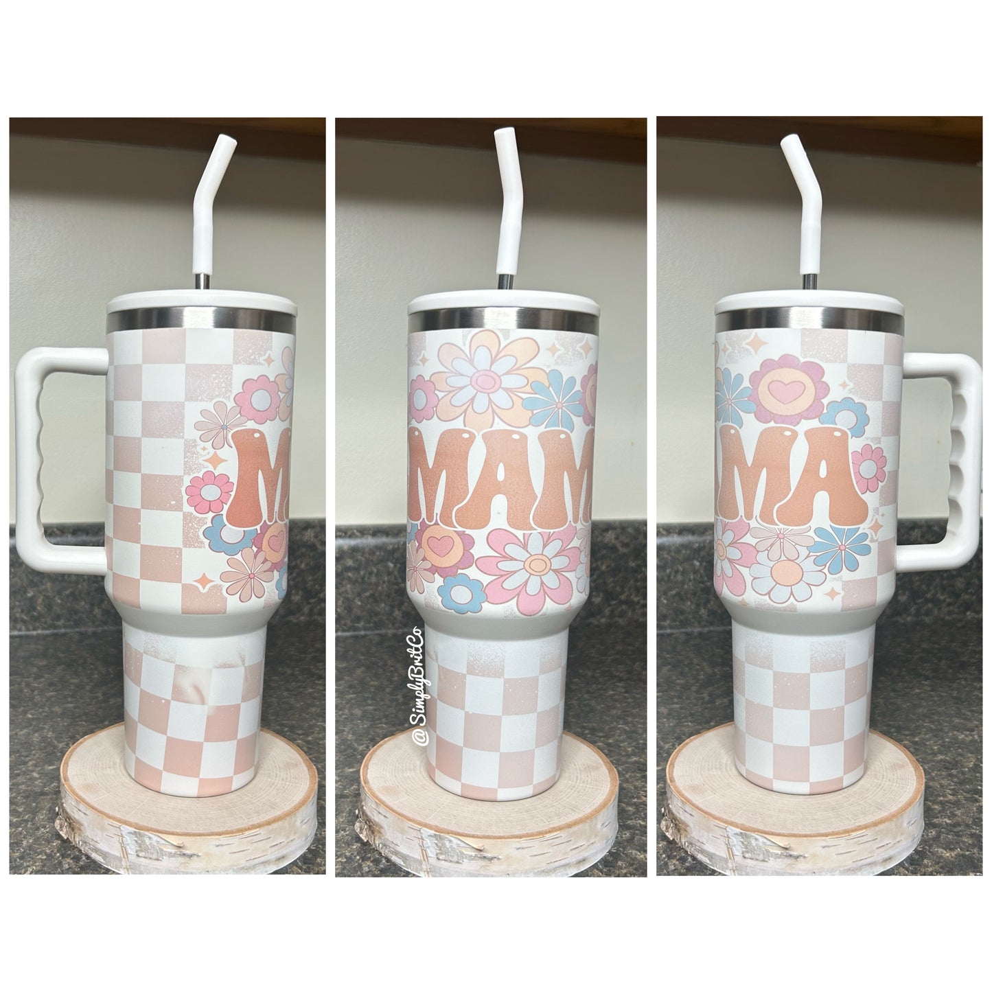 Matte Checkered Mama 40oz Tumbler | Floral