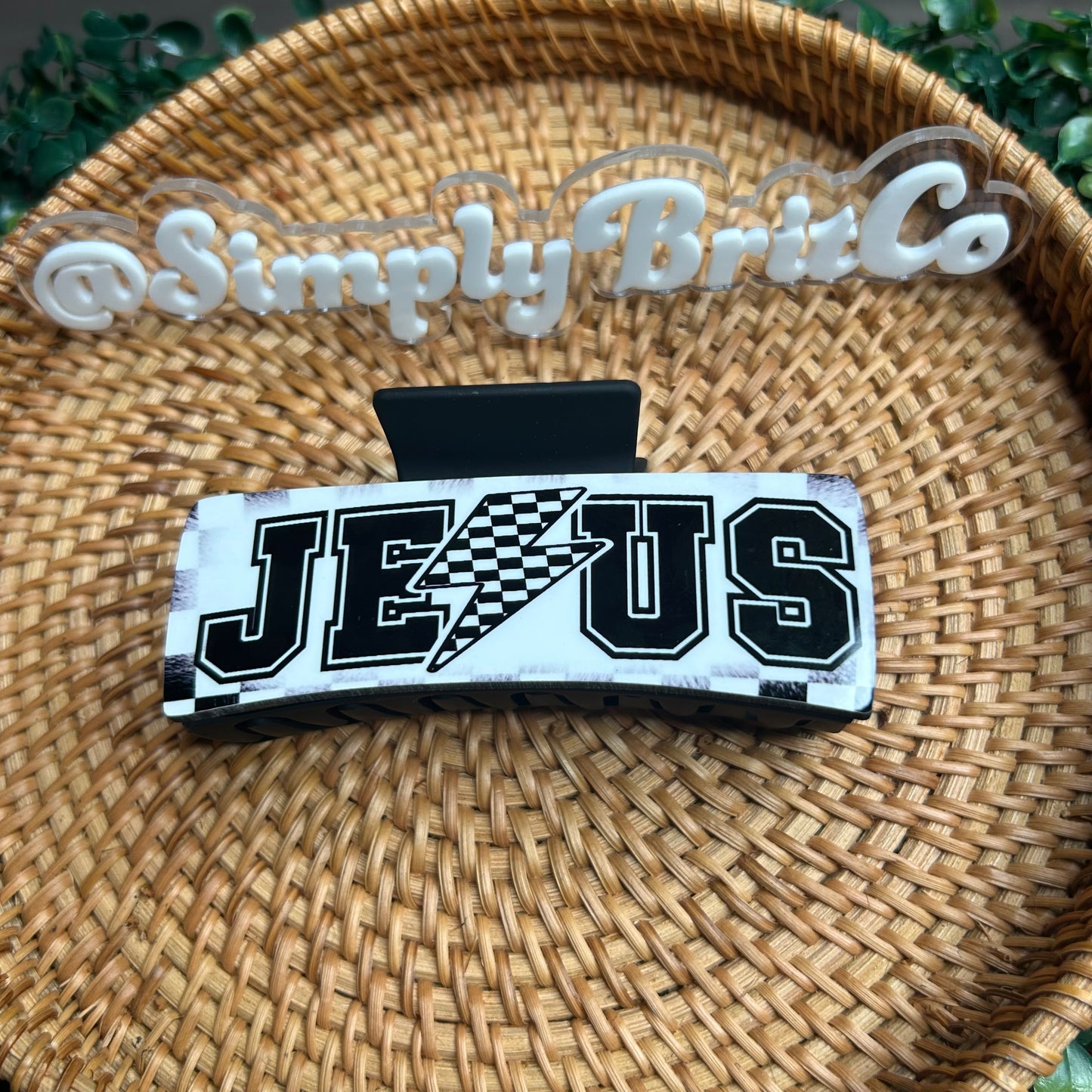 Jesus Checkered Large Claw Clip