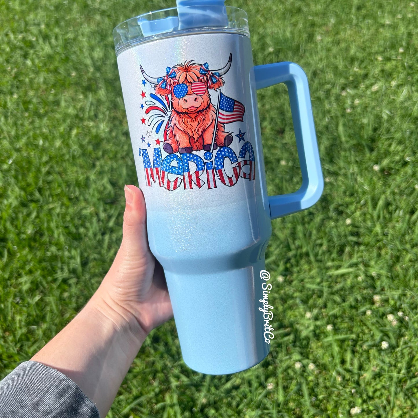 ‘Merica Highland Cow 40oz Tumbler | Shimmer Ombre