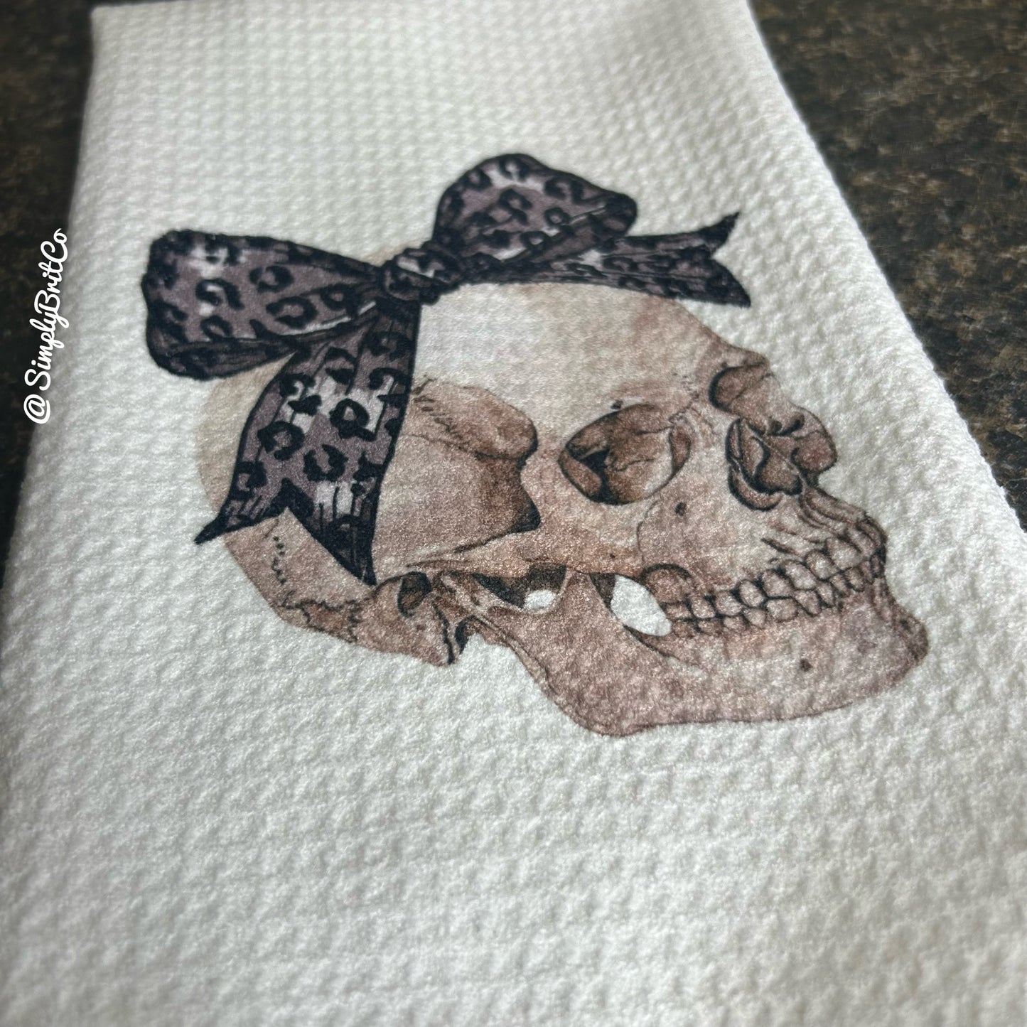 Skull with Cheetah Bow Kitchen Towel - Halloween