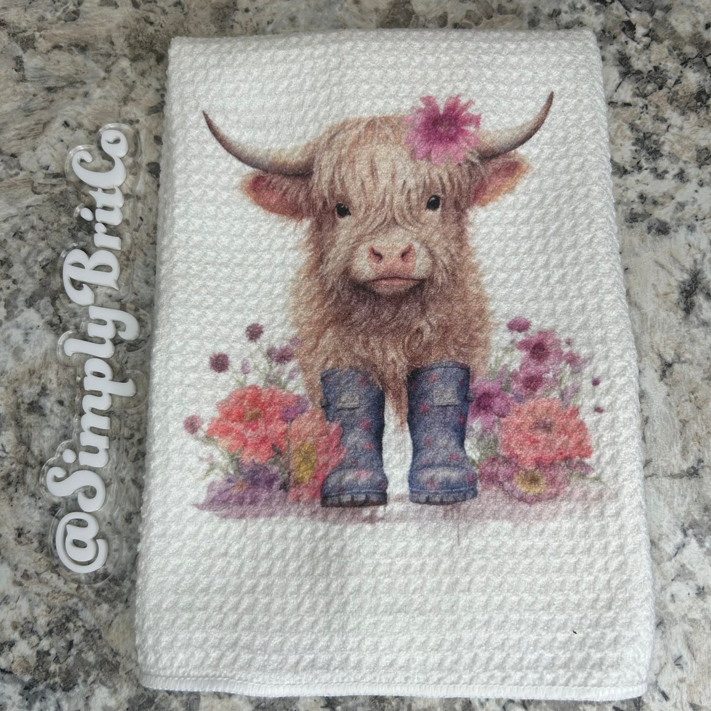 Highland Cow Rain-boots Floral Kitchen Towel