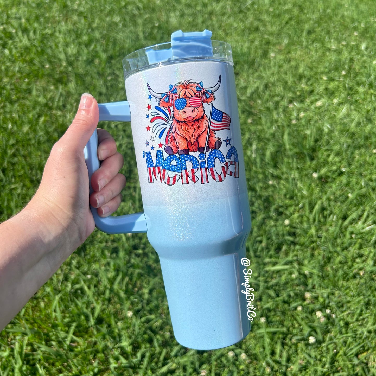 ‘Merica Highland Cow 40oz Tumbler | Shimmer Ombre