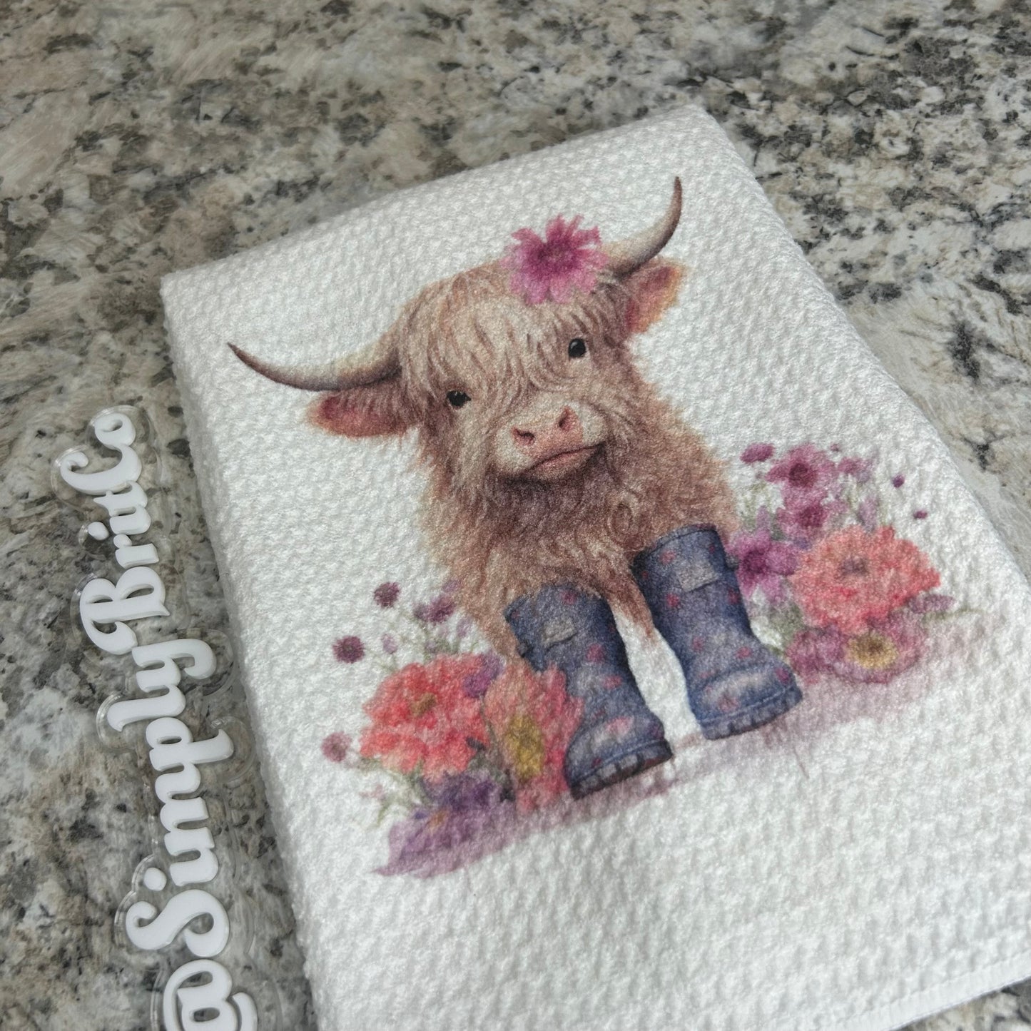 Highland Cow Rain-boots Floral Kitchen Towel
