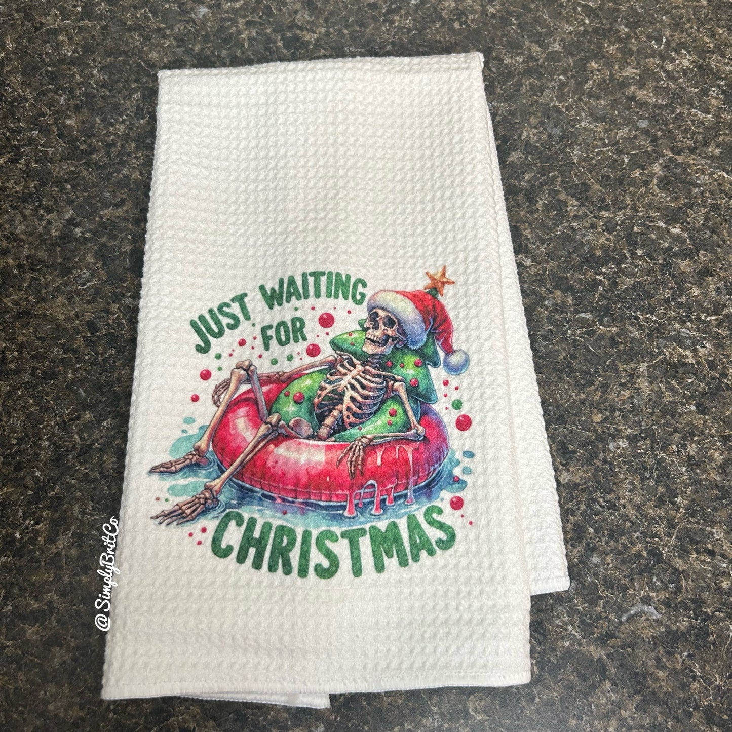 Just Waiting For Christmas Skeleton Float Kitchen Towel