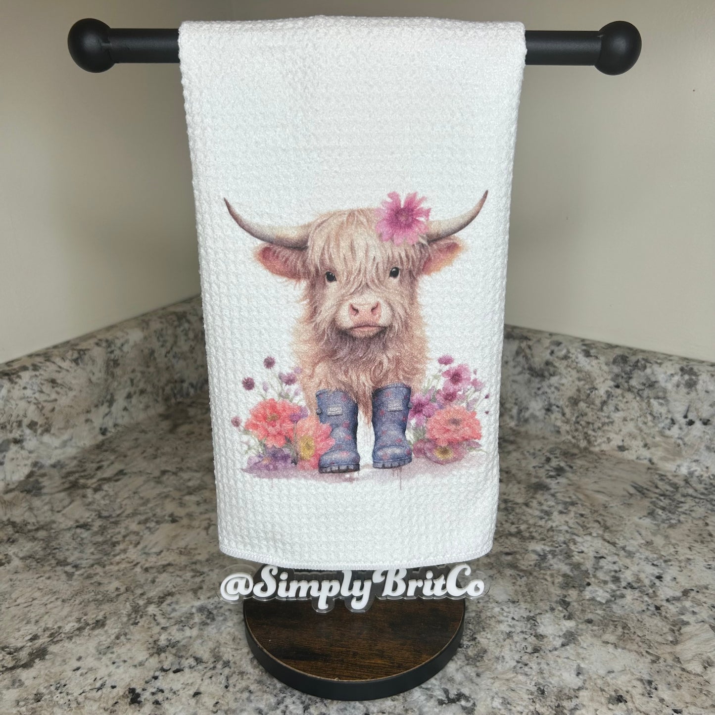 Highland Cow Rain-boots Floral Kitchen Towel