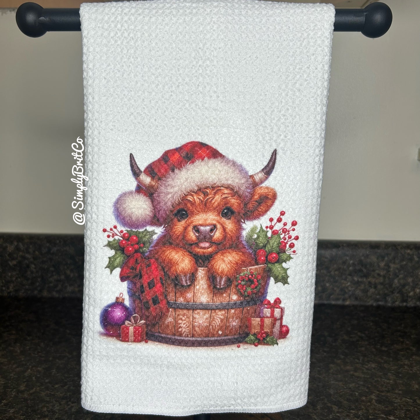 Baby Highland Cow Christmas Barrel Kitchen Towel