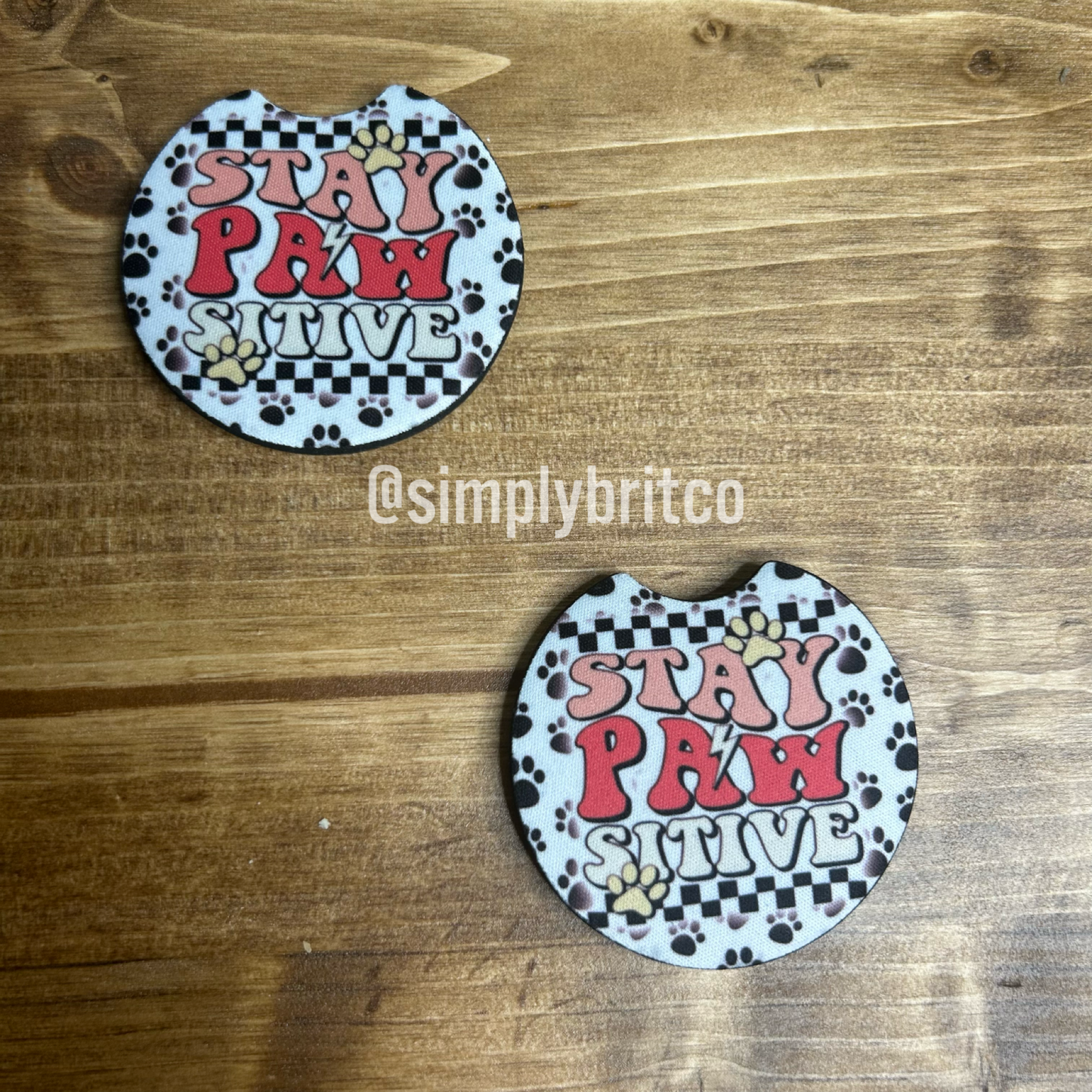Stay Paw Sitive Set of 2 Car Coaster | Paw Print
