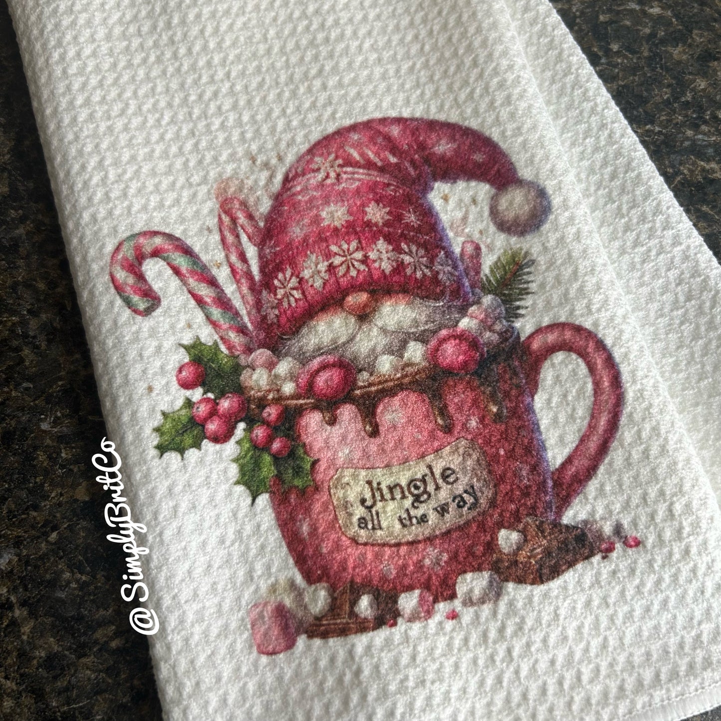 Pink Jingle All The Way Gnome Cup Kitchen Towel - Christmas