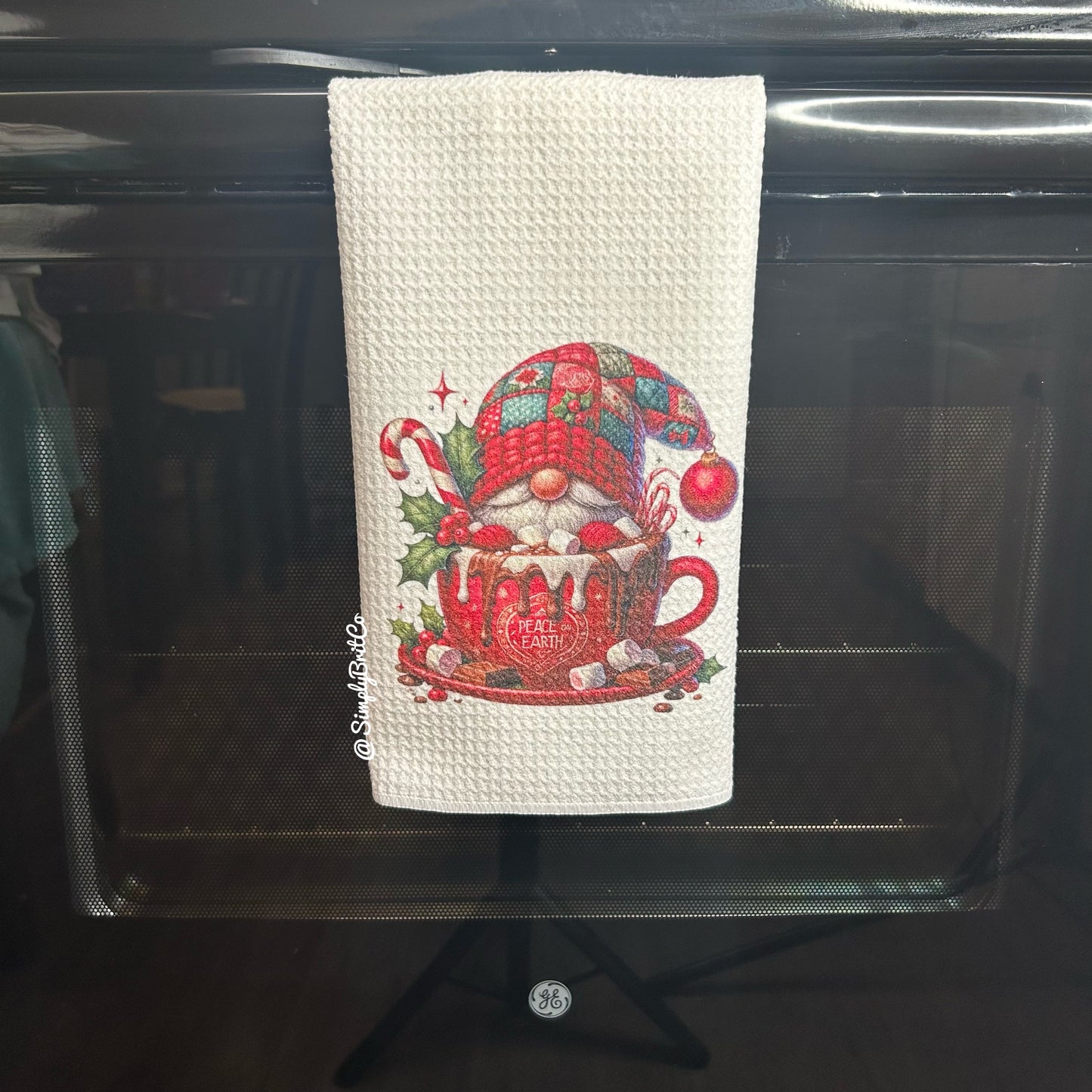 Red Quilt Gnome Cup Christmas Kitchen Towel