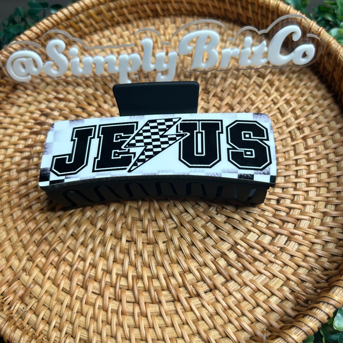 Jesus Checkered Large Claw Clip