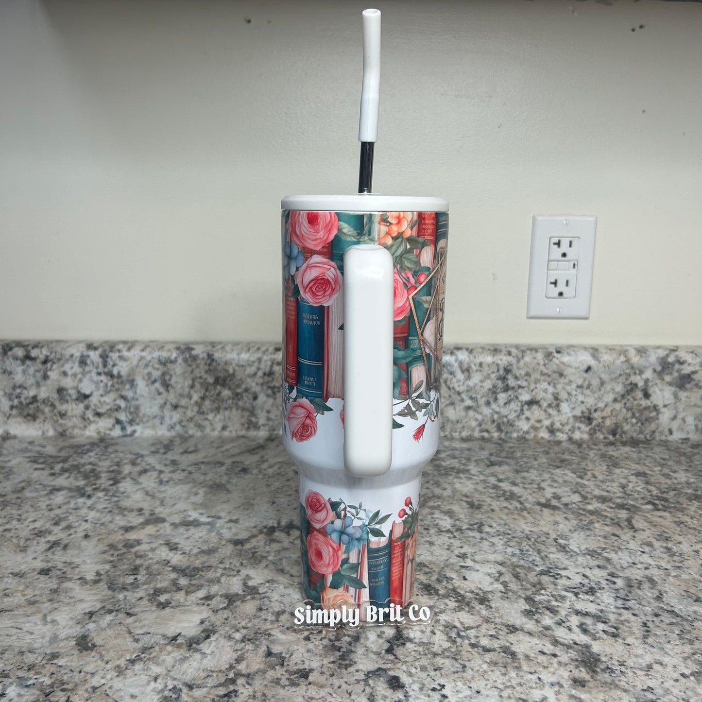 Glossy Distracted By Books 40oz Tumbler | Floral Book Lover