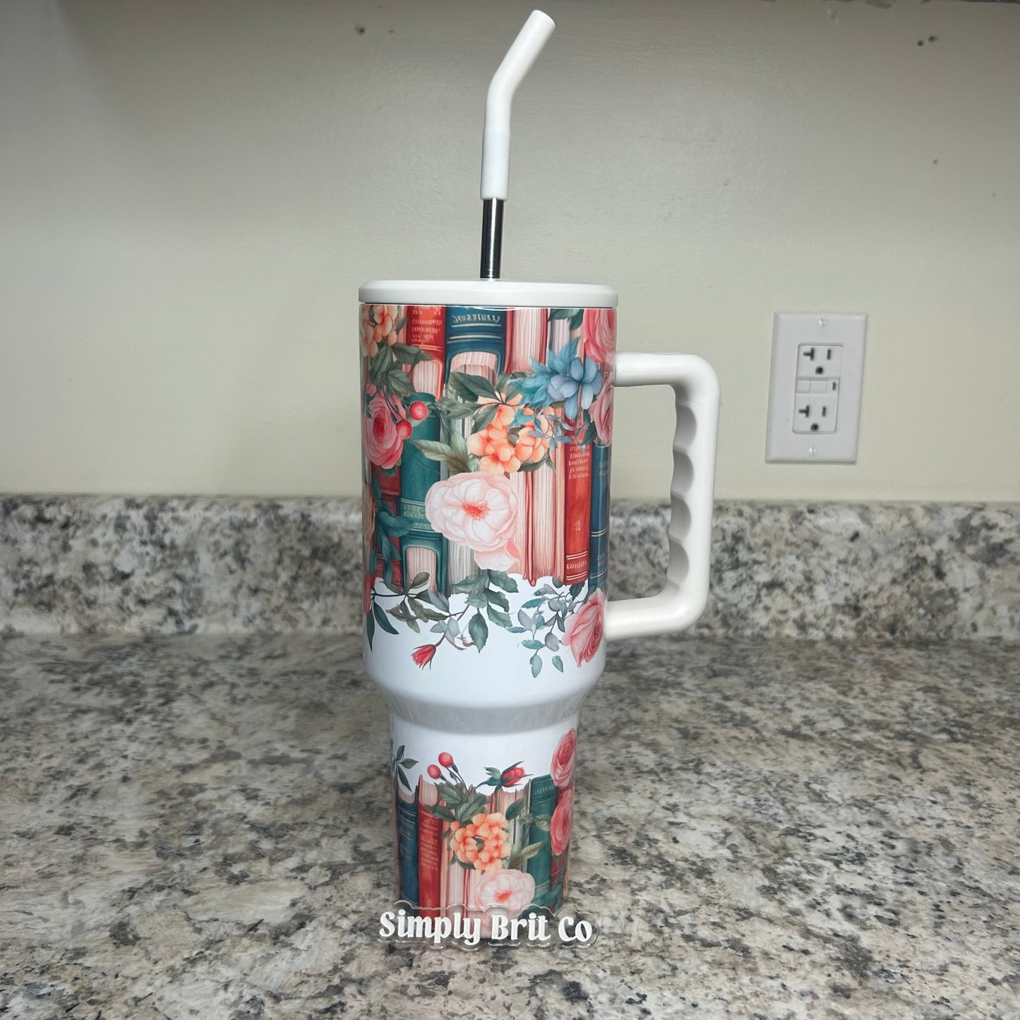 Glossy Distracted By Books 40oz Tumbler | Floral Book Lover